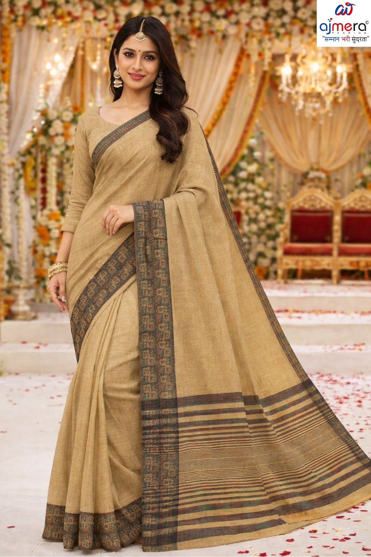 Traditional Cotton Saree with Blouse Piece for Premium Ethnic and Traditional Wear | VKF-OREO PALLU
