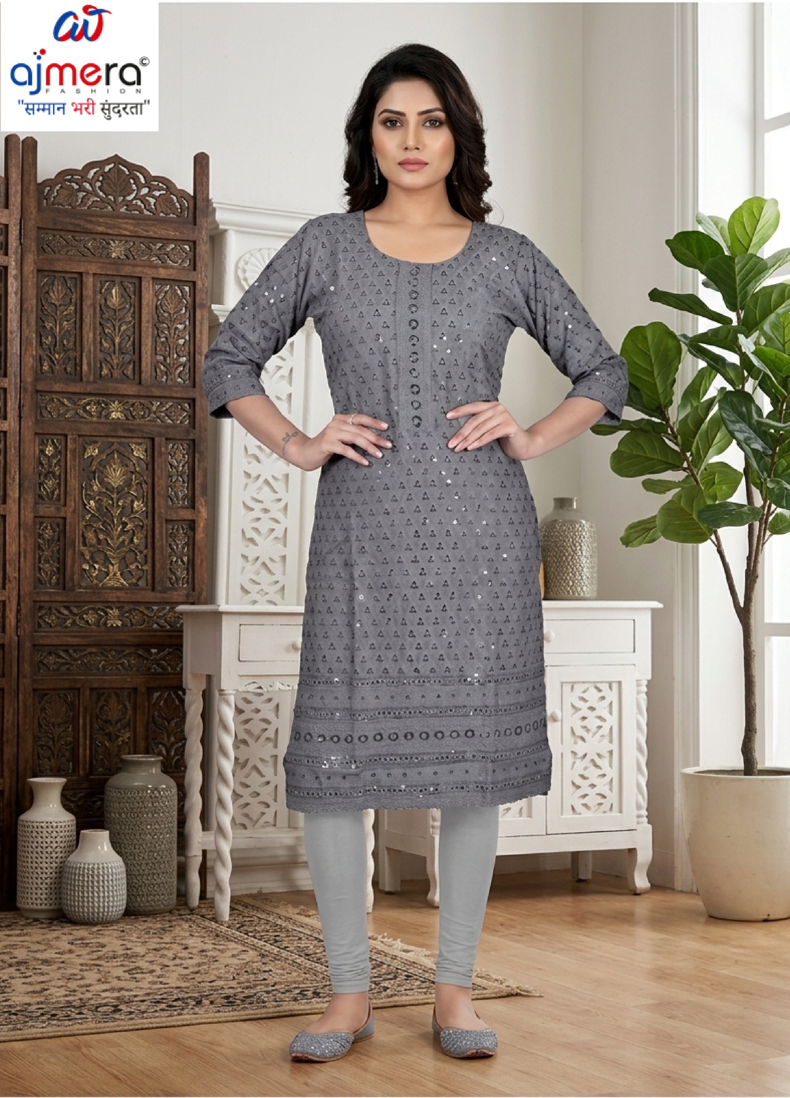 Designer Chicken Sequence Work Kurti for Women | SHP-CHICKEN SEQUENCE WORK