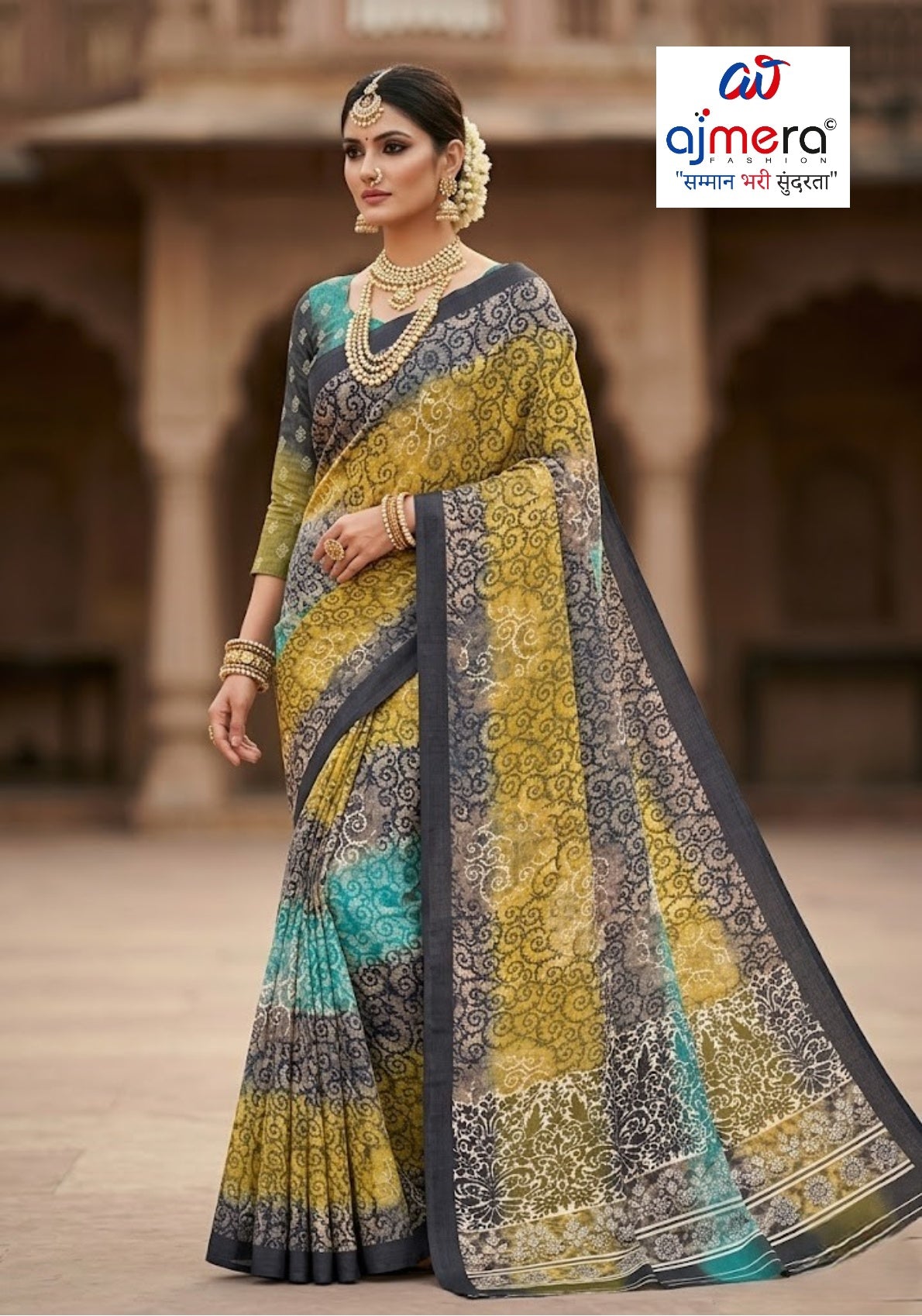 Moss Print Loose Saree with Blouse for Premium Ethnic and Traditional Wear | TD-DHAMAKA