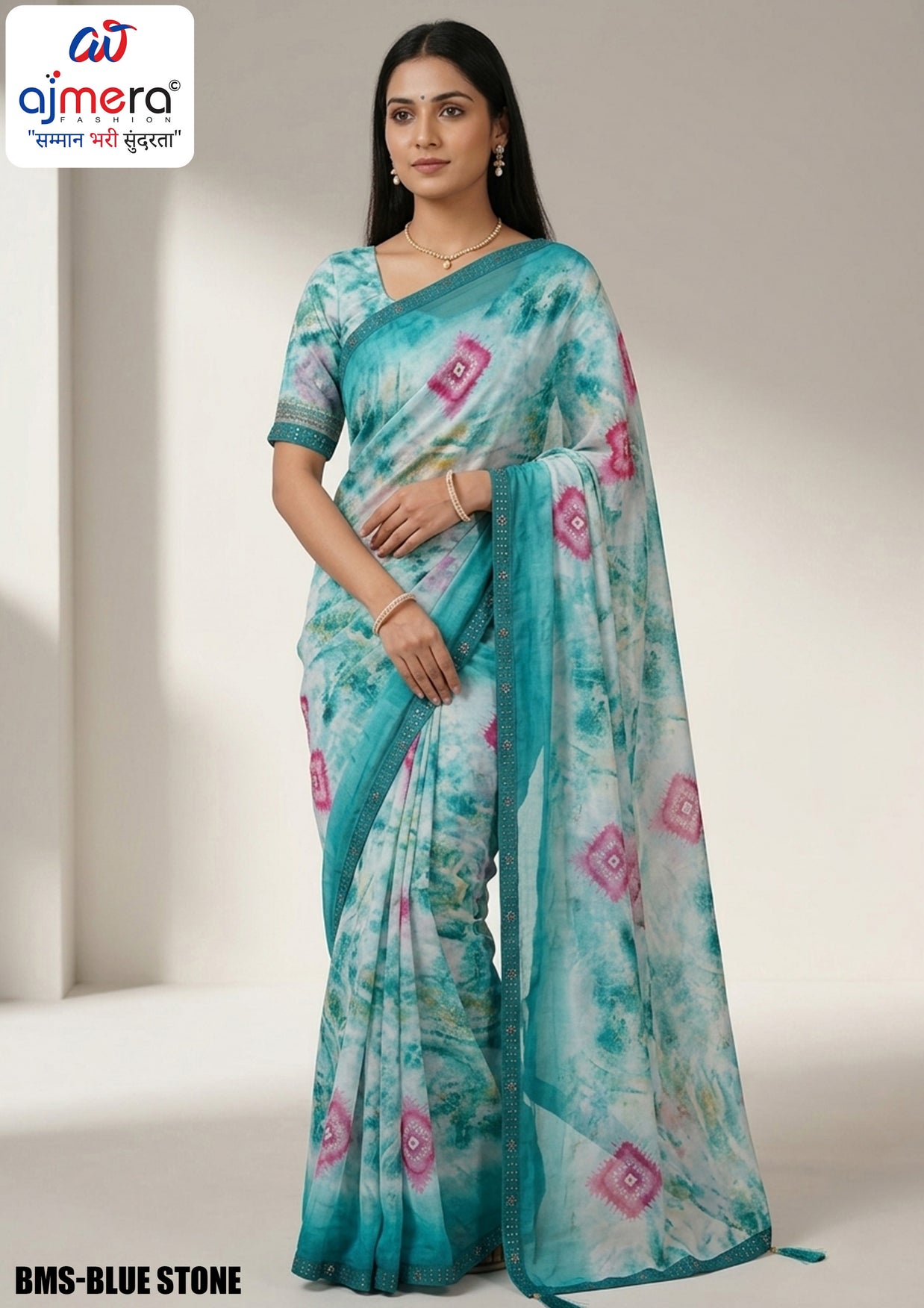 Weightless Print Loose Saree with Blouse for Premium Ethnic and Traditional Wear | BMS-BLUE STONE