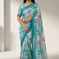 Weightless Print Loose Saree with Blouse for Premium Ethnic and Traditional Wear | BMS-BLUE STONE