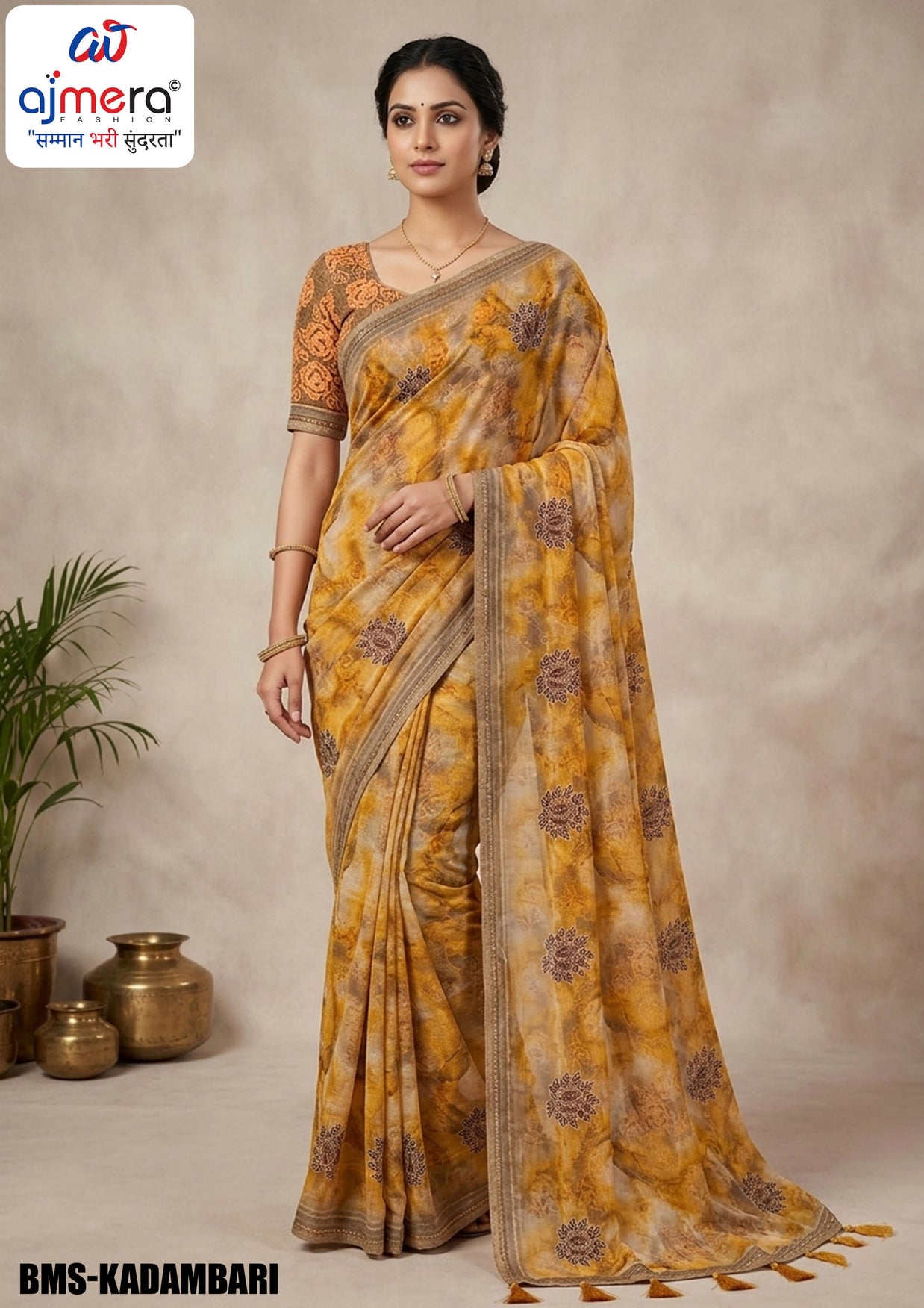 Fancy Print Loose Saree with Blouse for Premium Ethnic and Traditional Wear | BMS-KADAMBARI