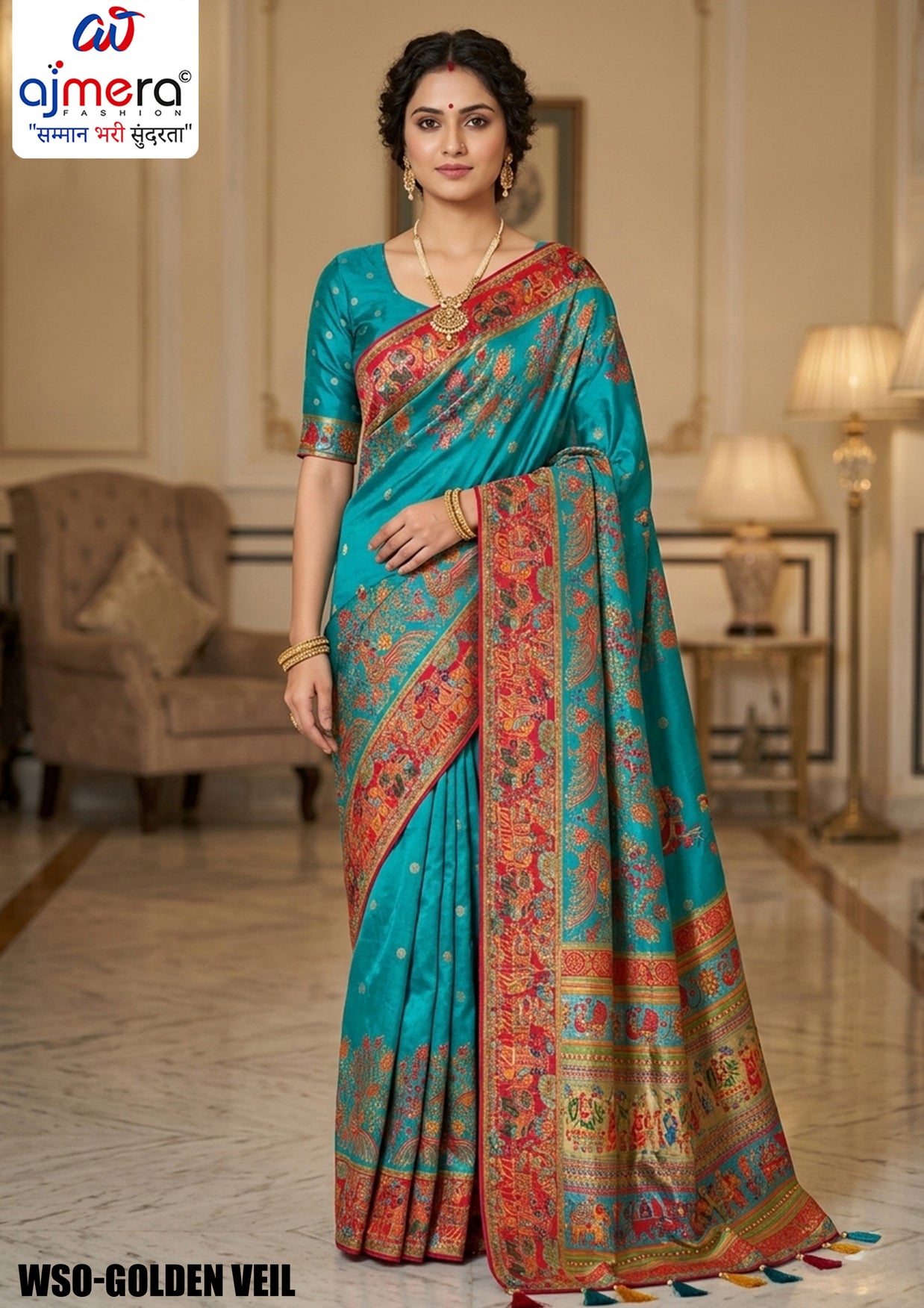 Loom Crafted Jacquard Silk Saree With Blouse Piece | WSO-GOLDEN VEIL