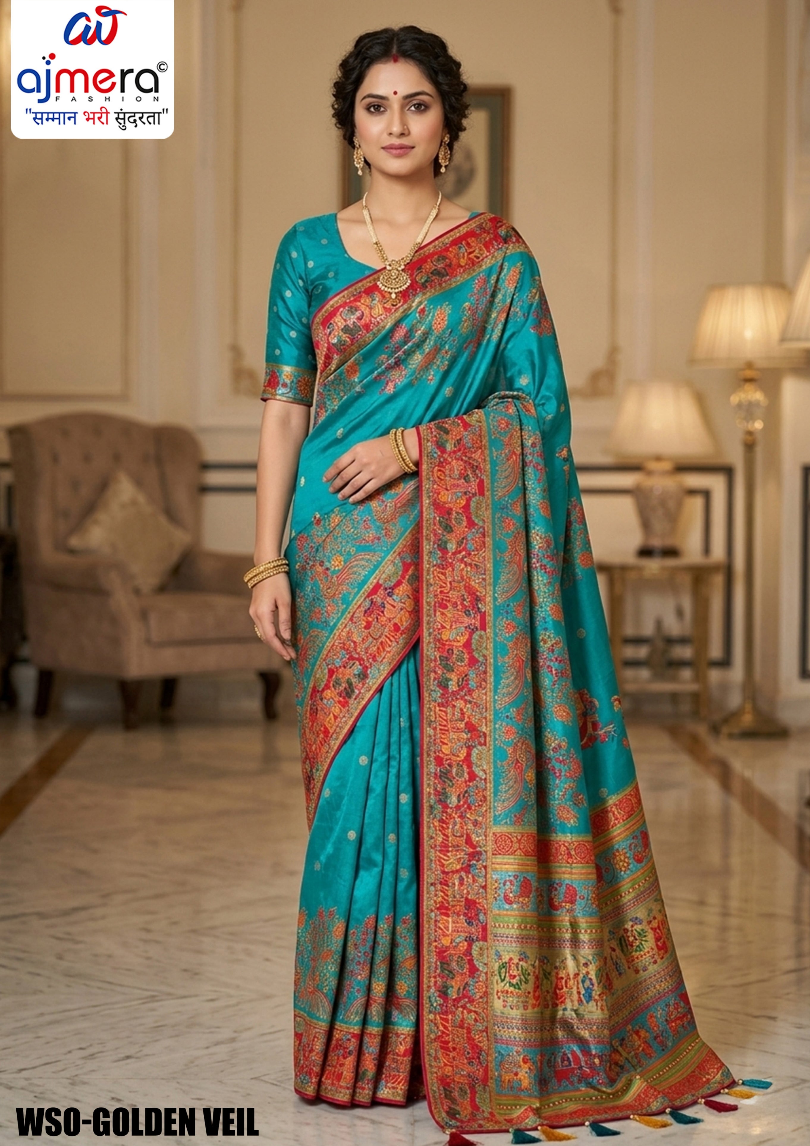 Loom Crafted Jacquard Silk Saree With Blouse Piece | WSO-GOLDEN VEIL