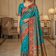 Loom Crafted Jacquard Silk Saree With Blouse Piece | WSO-GOLDEN VEIL