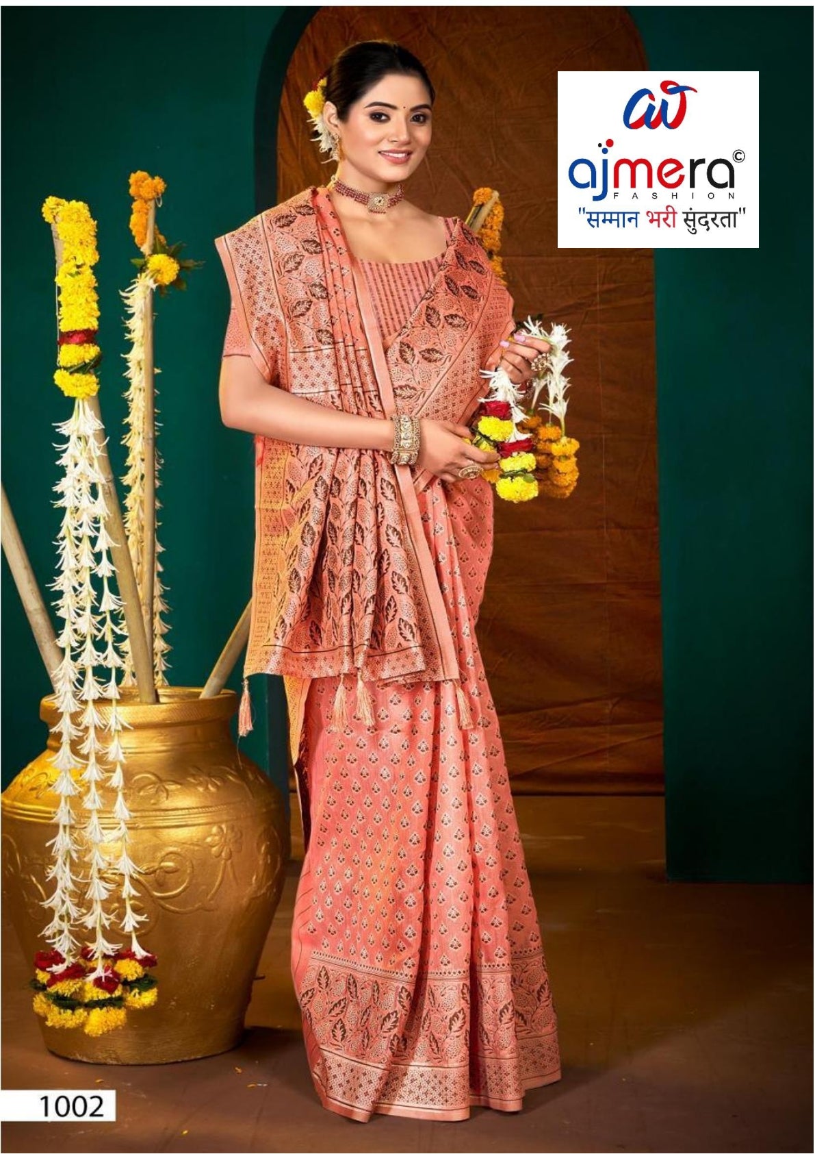 Stylish Jacquard Silk Saree with Blouse Piece for Festive Collection | SOJ-COFFEE LINEN SAROSKI