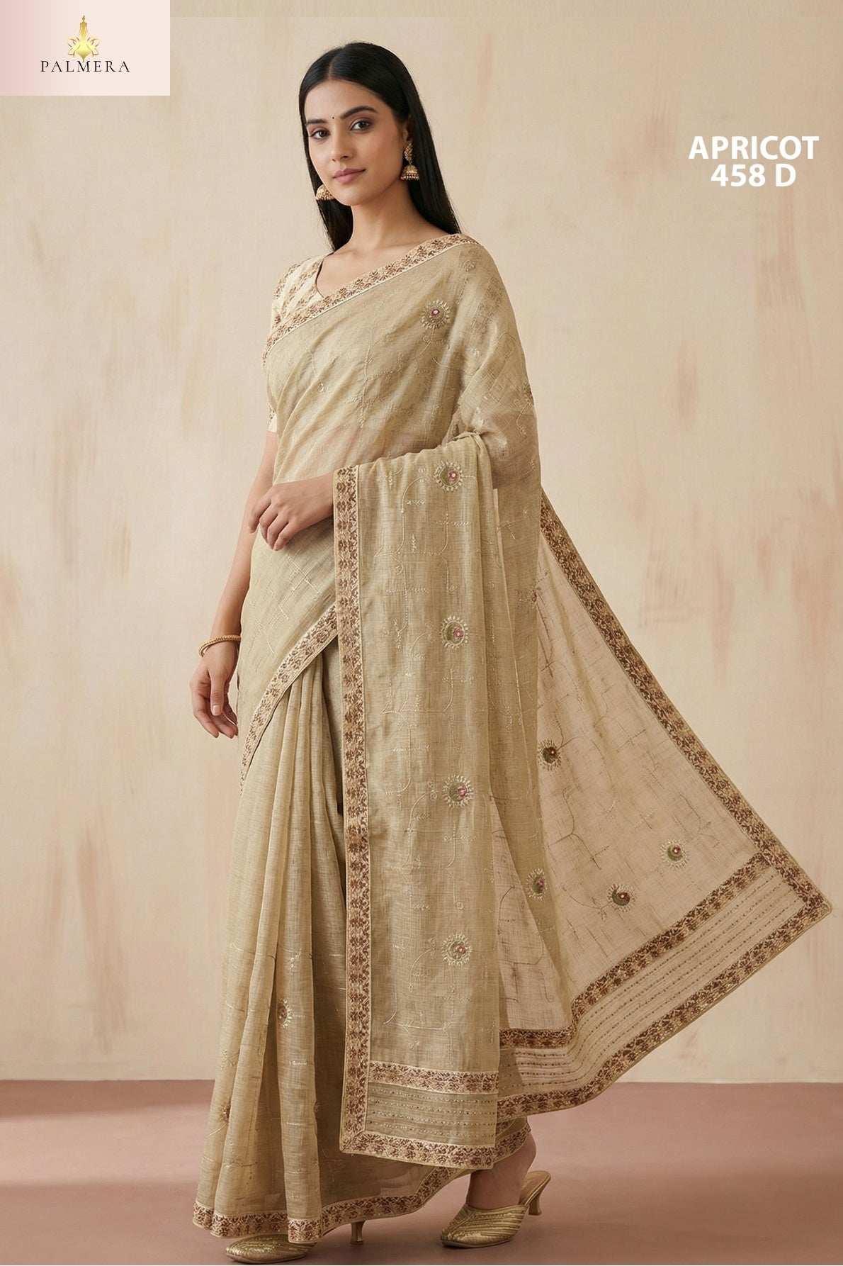 Apricot Khadi Saree with Blouse for Premium Ethnic and Designer Wear | ALL-APRICOT-458