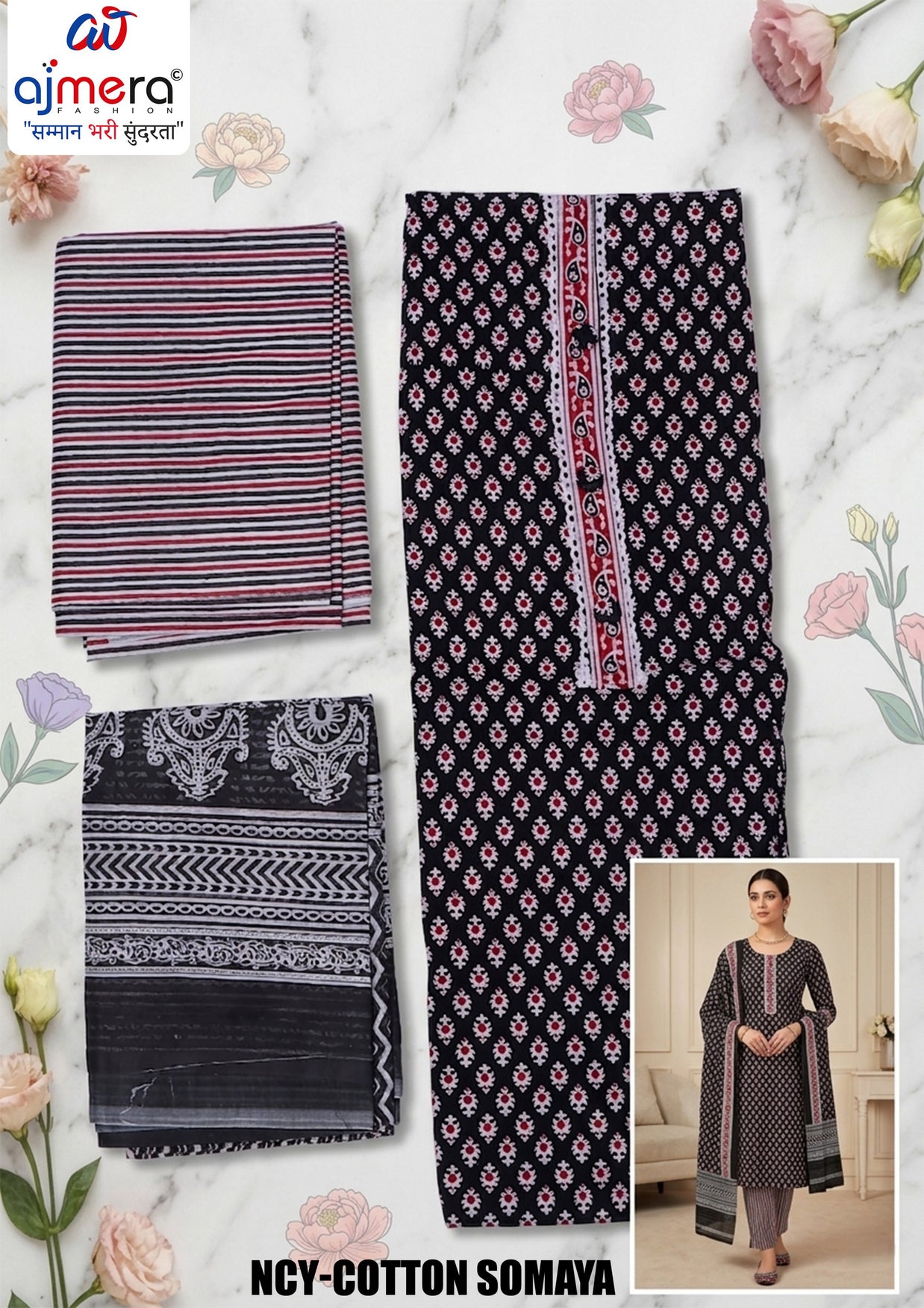 Premium Designer Unstitched Suit Set | NCY-COTTON SOMAYA