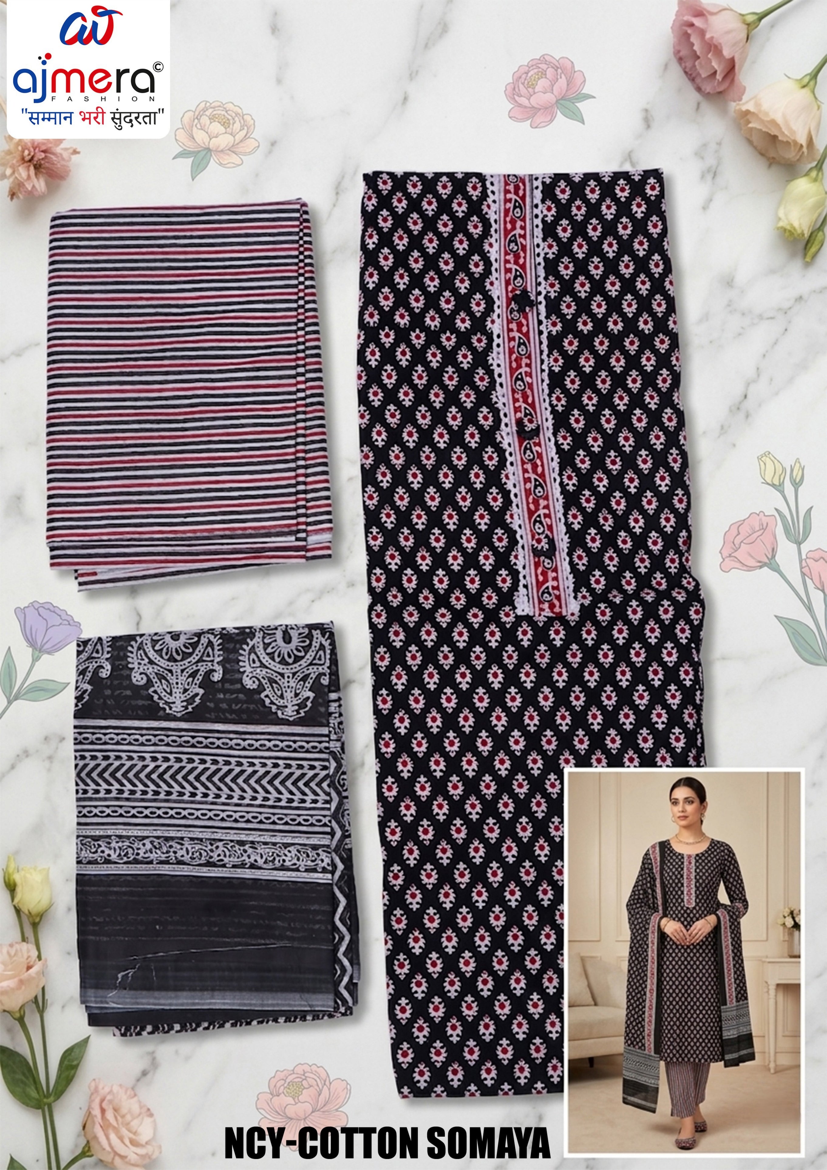 Premium Designer Unstitched Suit Set | NCY-COTTON SOMAYA