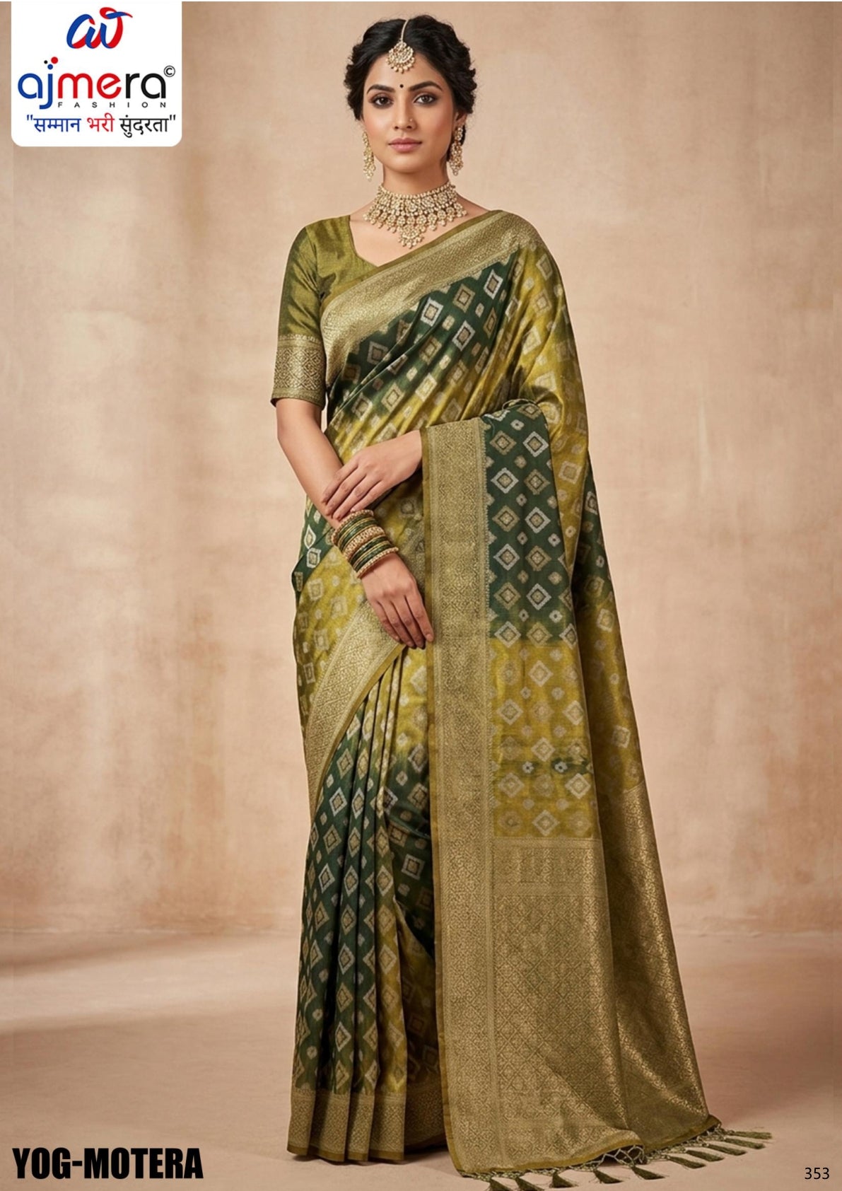Premium Jacquard Silk Saree with Matching Blouse Piece for Ethnic Celebrations | YOG-MOTERA