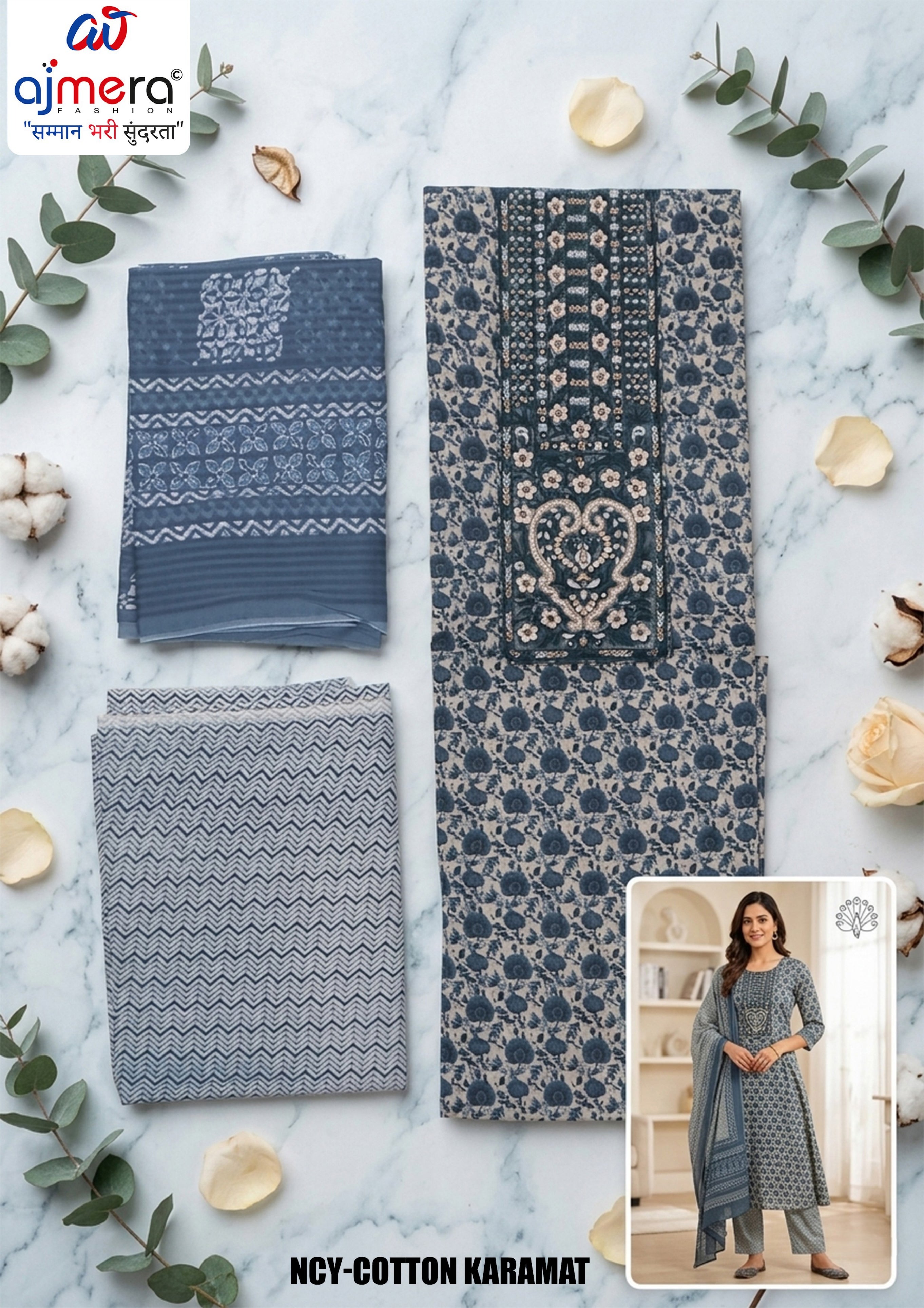 Premium Cotton Unstitched Suit Set | NCY-COTTON KARAMAT