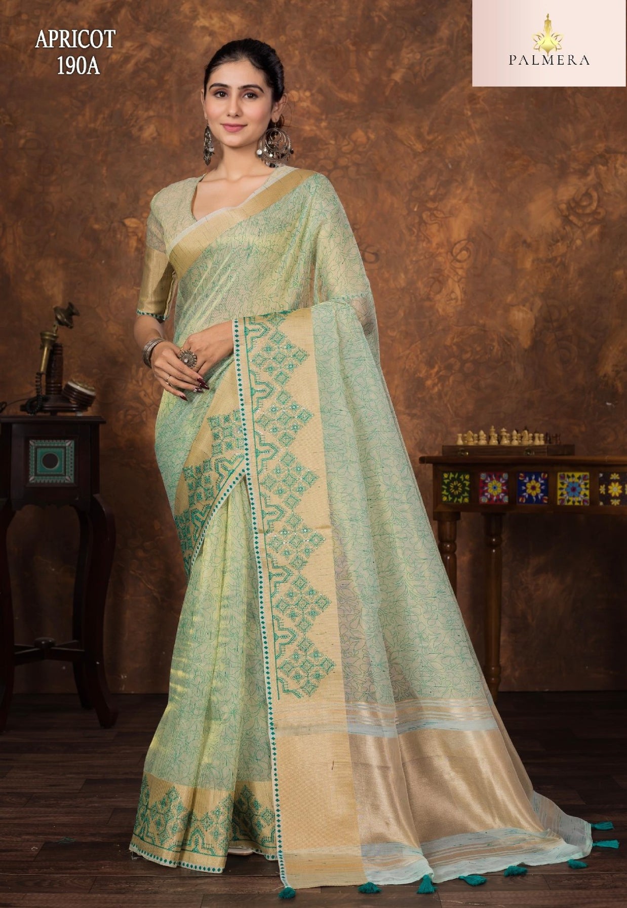 Apricot Linen Saree with Blouse for Premium Ethnic and Designer Wear | ALL-APRICOT-190