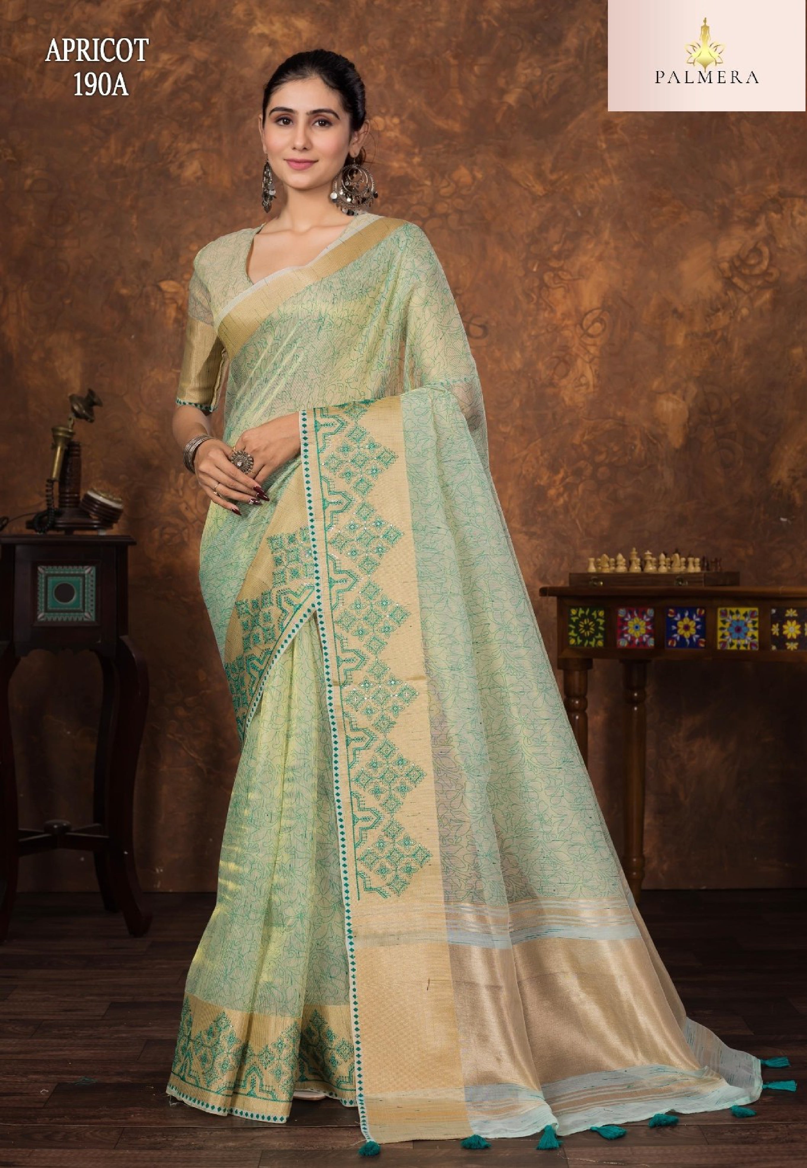 Apricot Linen Saree with Blouse for Premium Ethnic and Designer Wear | ALL-APRICOT-190