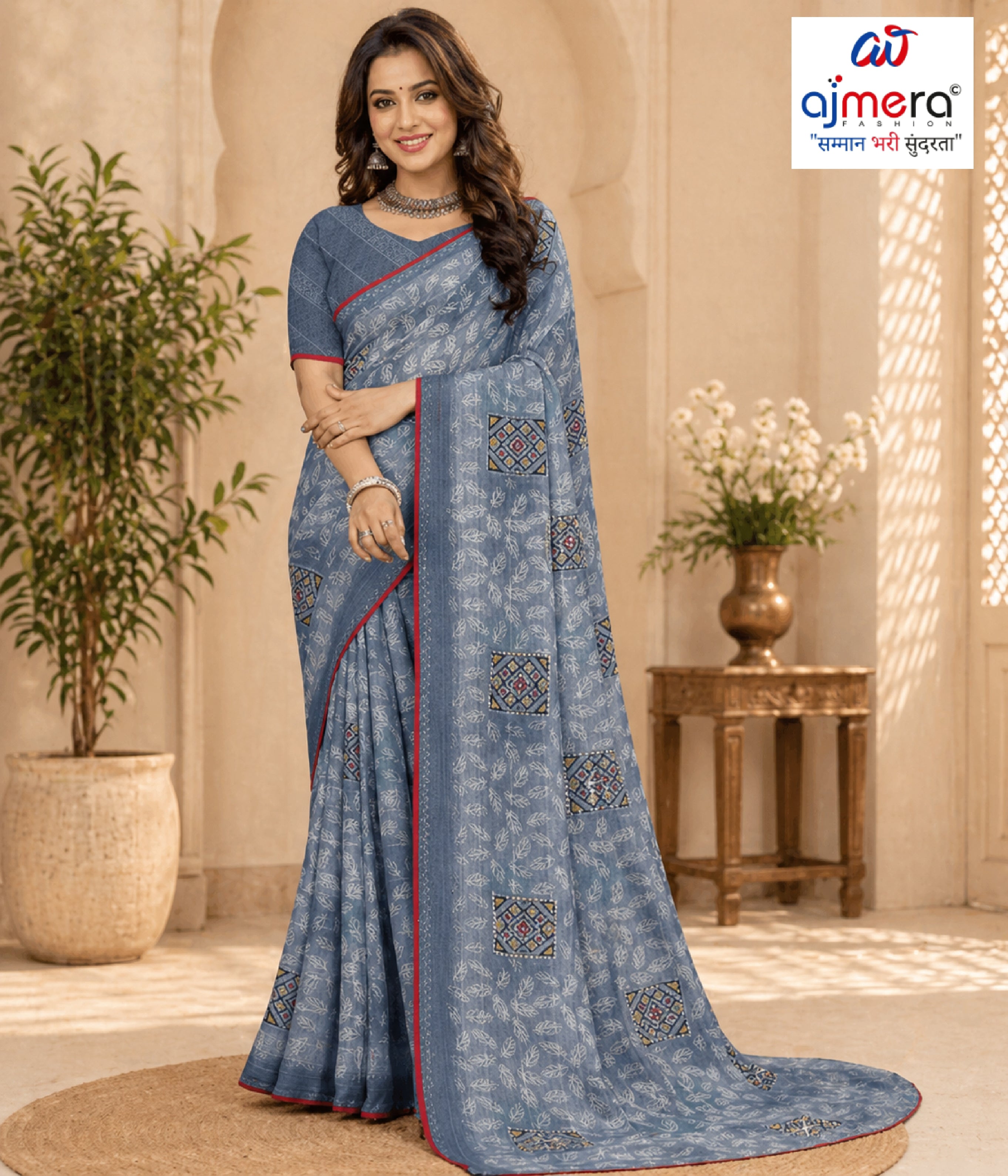 Chic Printed Saree with Blouse Piece for Sophisticated Ethnic Style  | TTS-EKNOOR