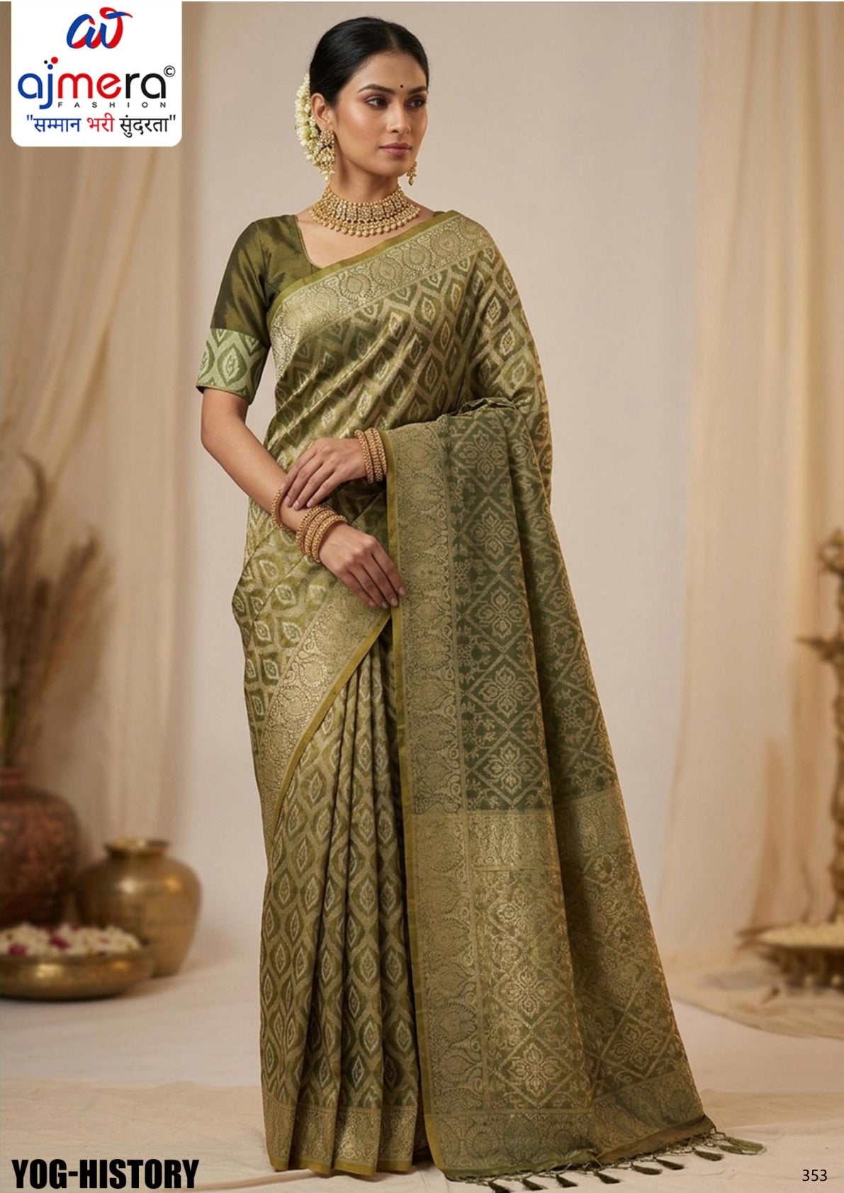 Elegant Jacquard Silk Saree with Designer Blouse Piece for Festive Elegance | YOG-HISTORY