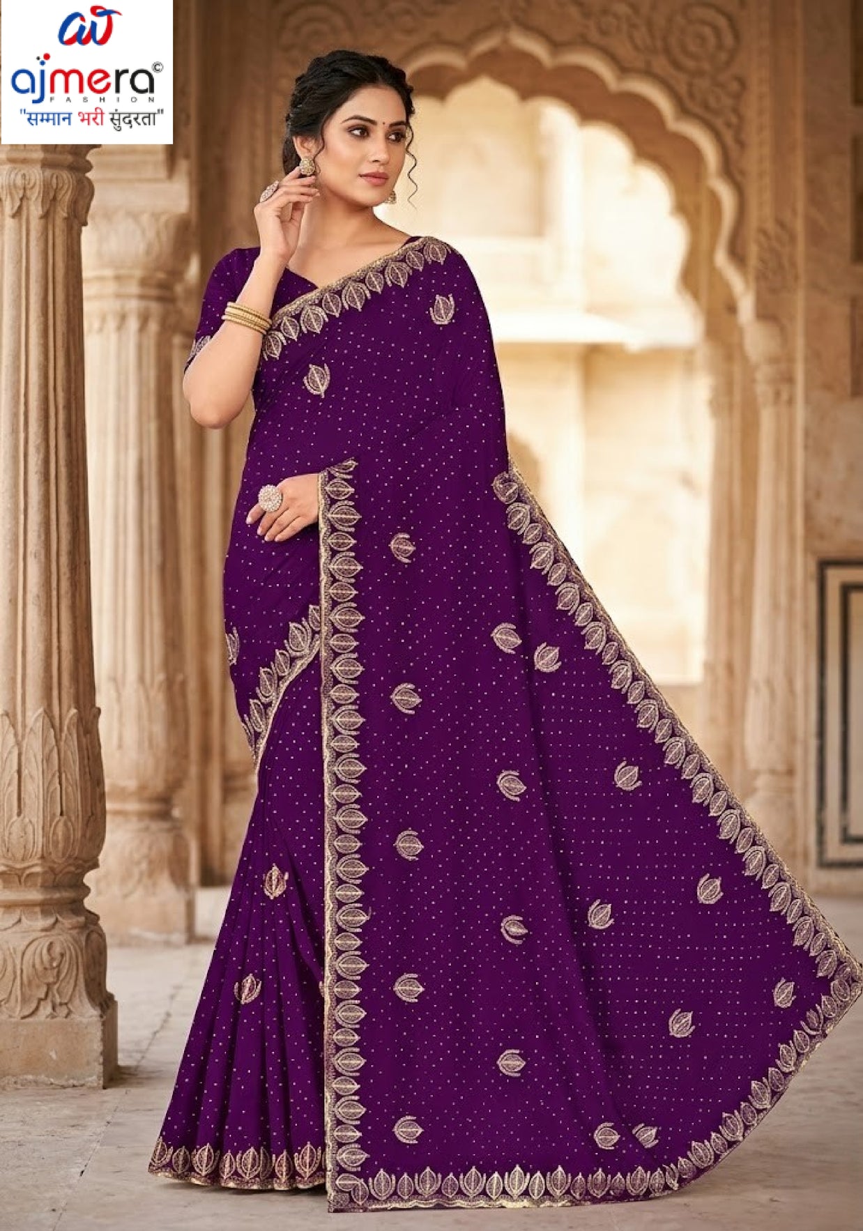 Glamorous Rapier Silk Matching Saree With Blouse Piece | VKM-OCEN