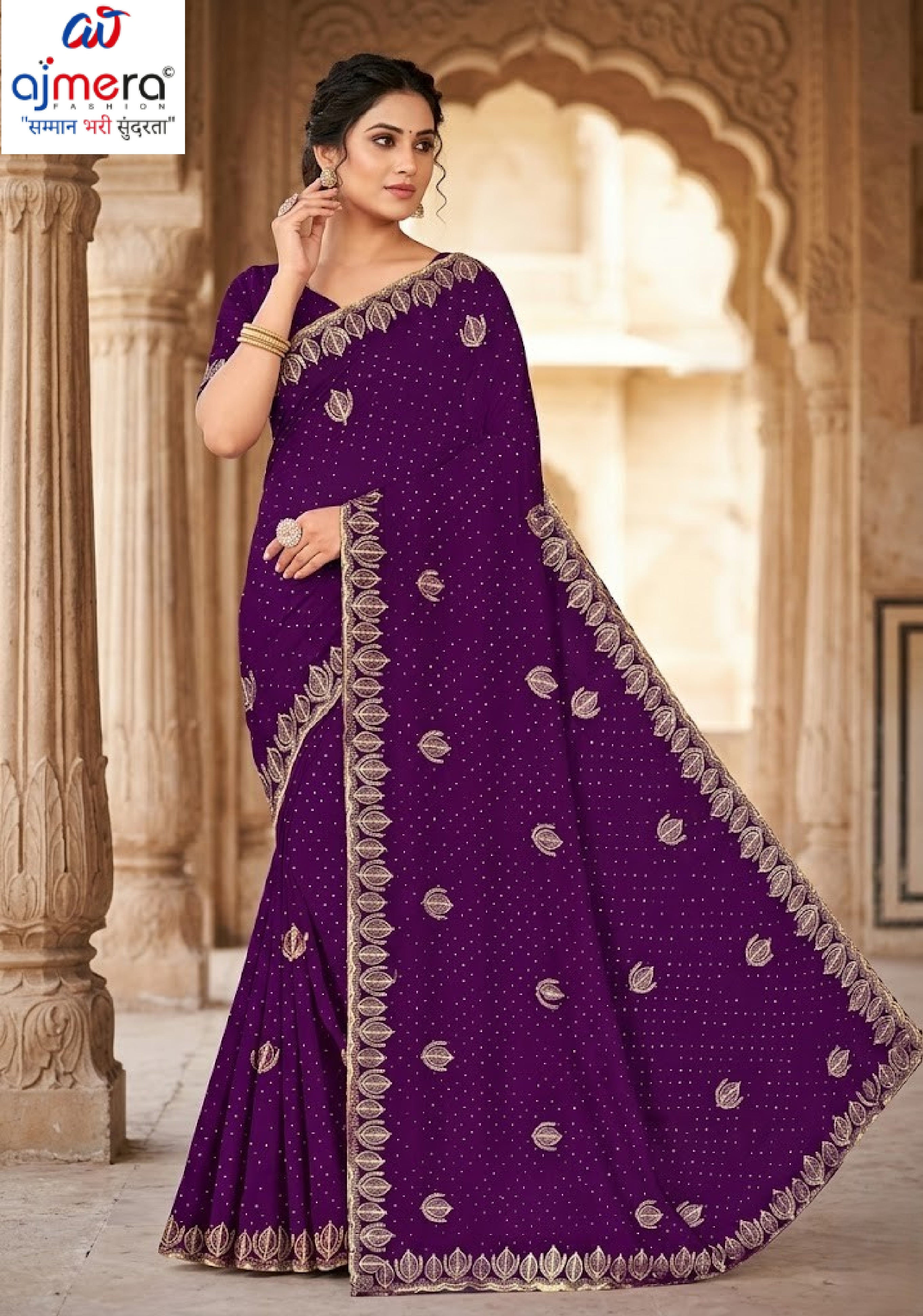 Glamorous Rapier Silk Matching Saree With Blouse Piece | VKM-OCEN