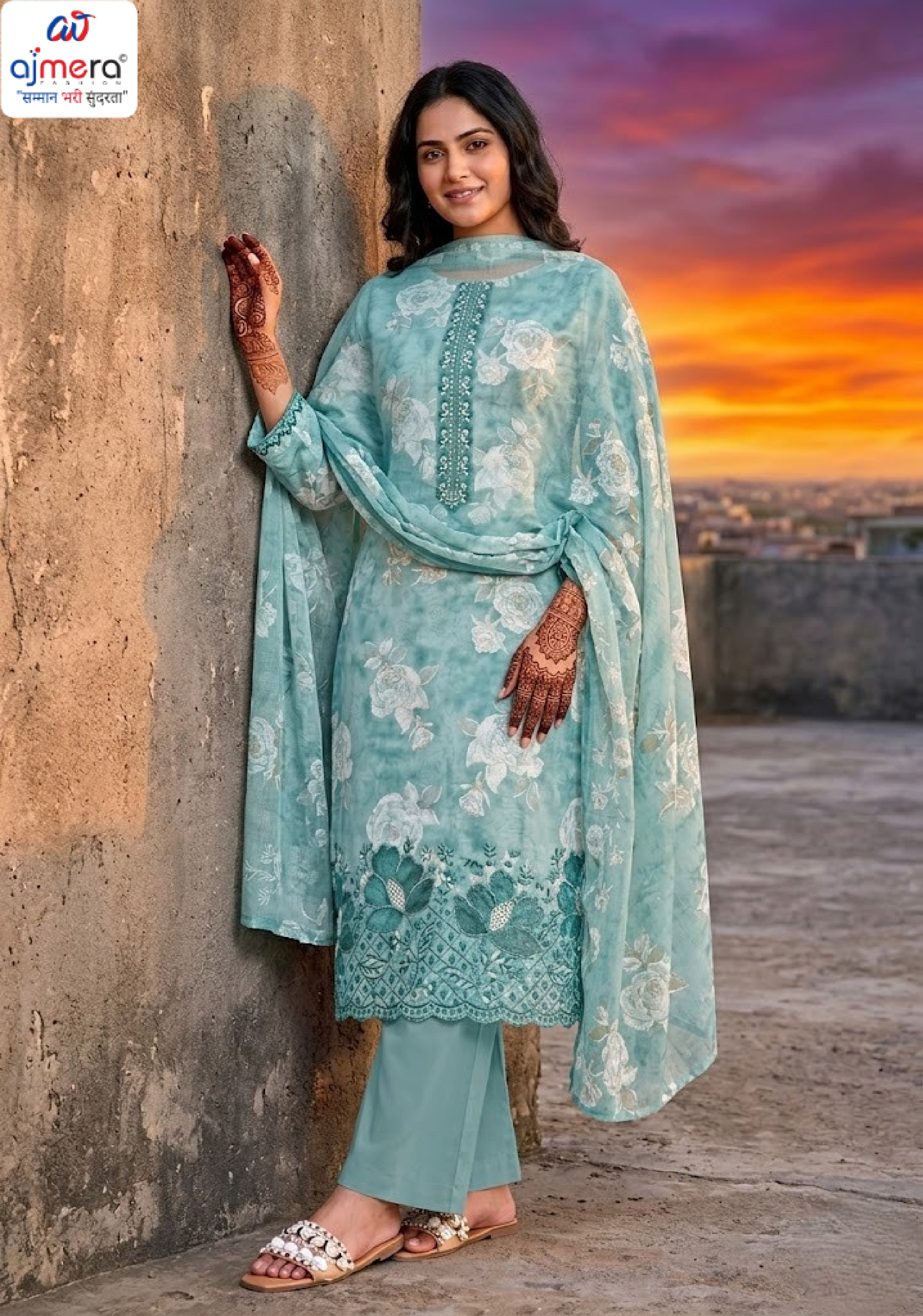 Premium Cambric Cotton Unstitched Suit Set | VAS-COPPER DIAMOND