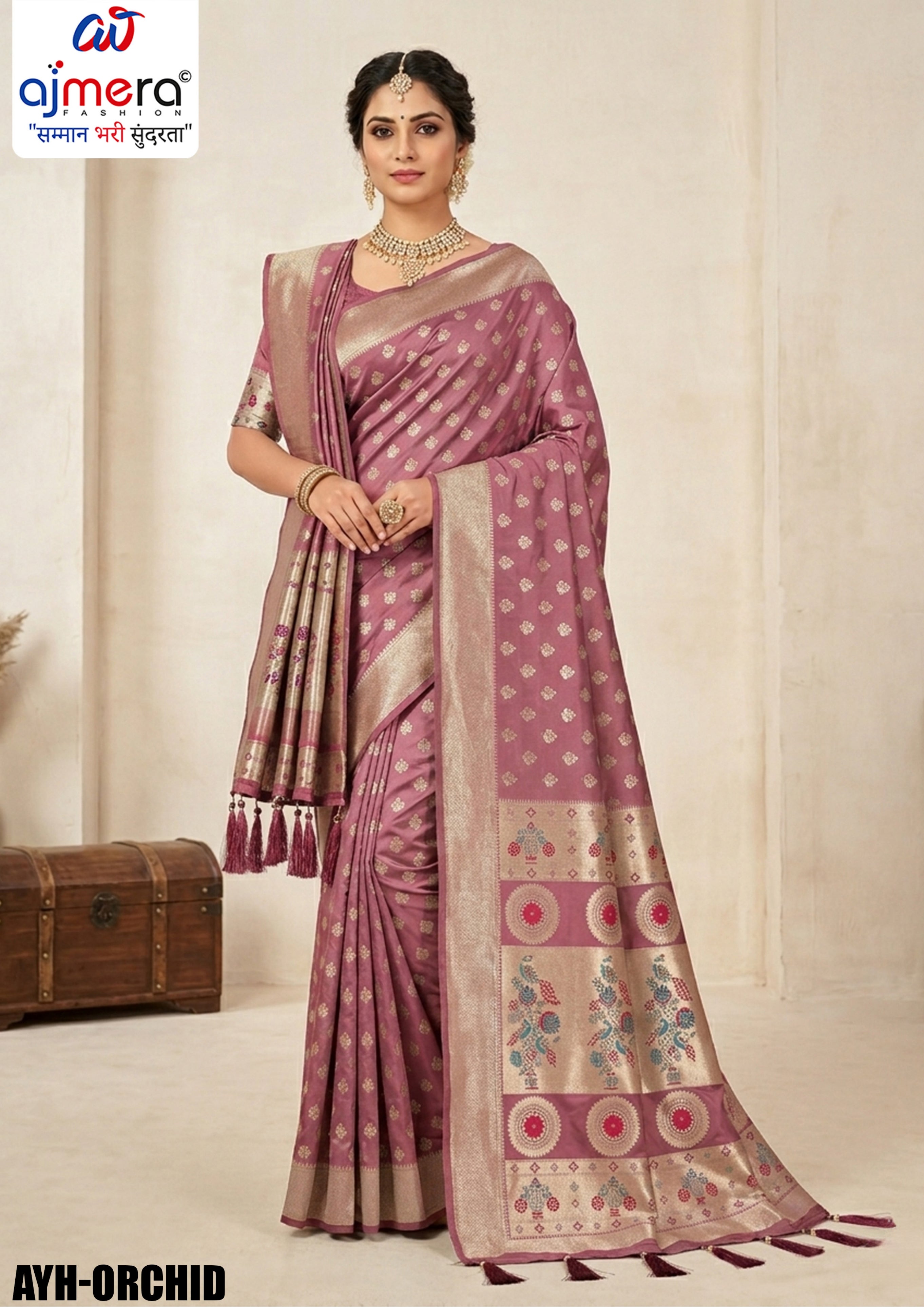 Wedding Jacquard Silk Saree With Blouse Piece | AYH-ORCHID