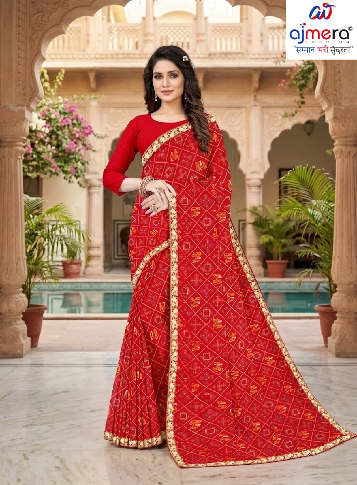 Chiffon Print Loose Saree with Blouse for Premium Ethnic and Traditional Wear | TD-SWEET LADY