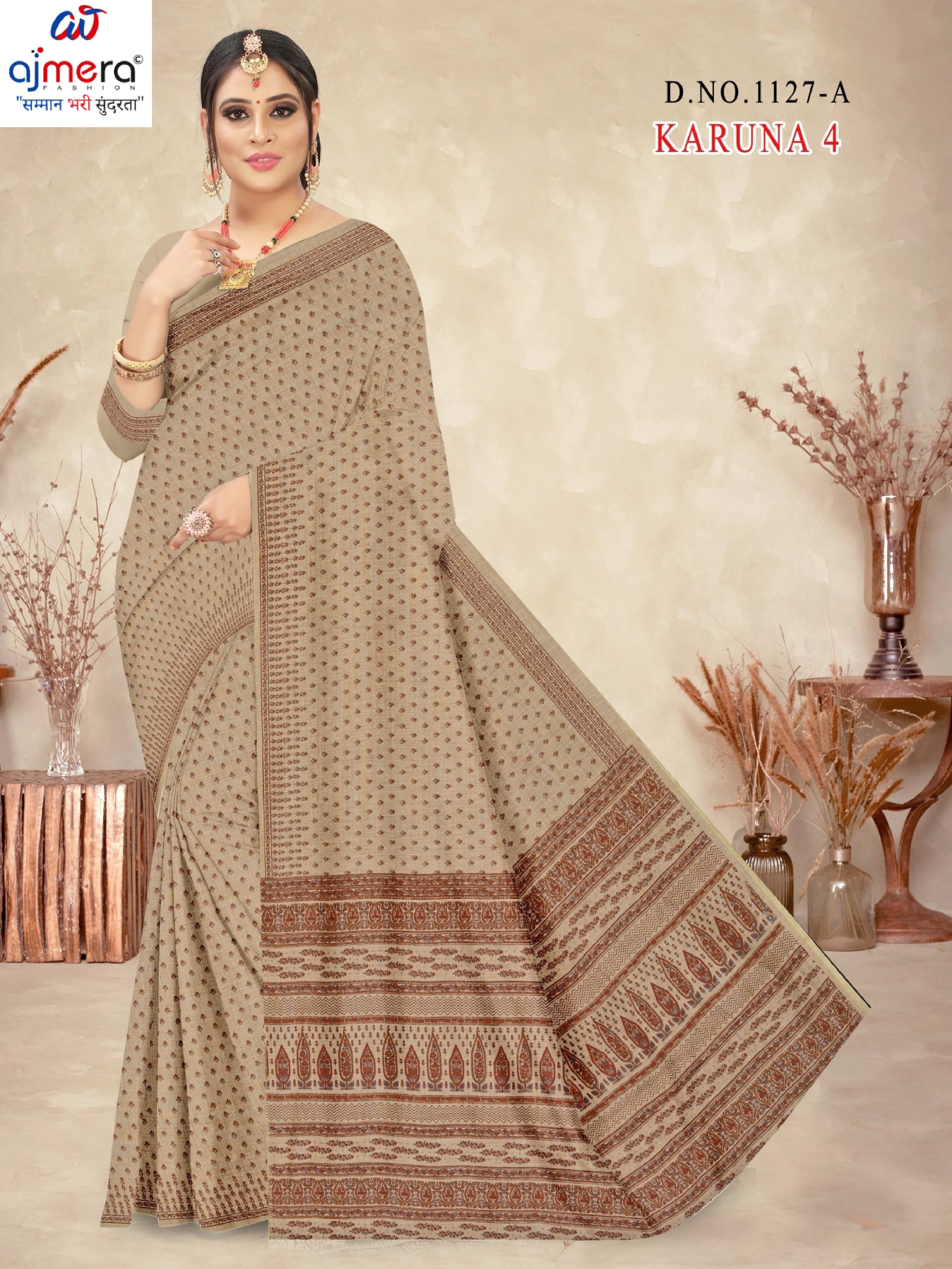 Printed Cotton Saree with Blouse Piece for Premium Ethnic and Traditional Wear | DFL-KARUNA-04
