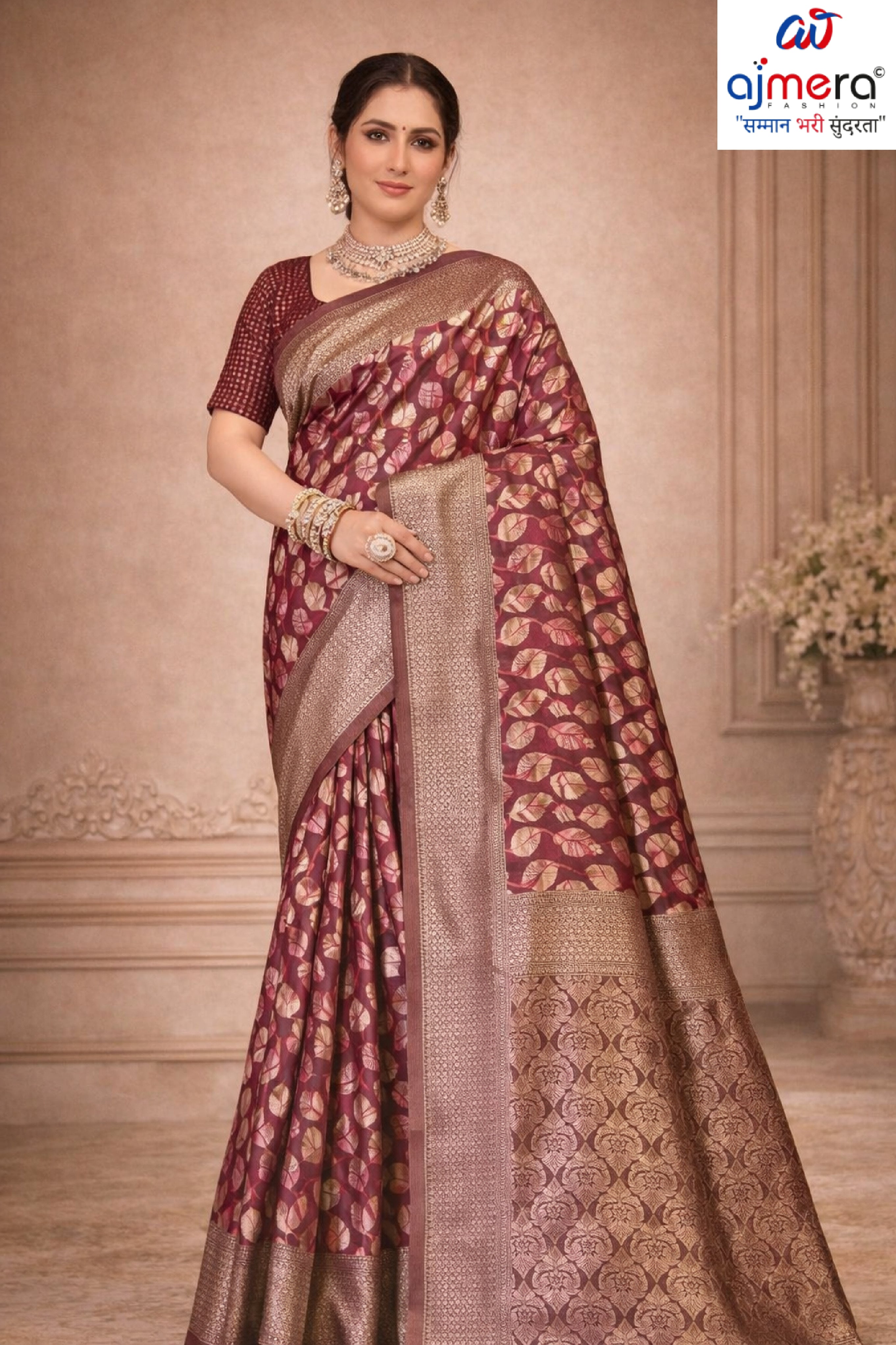 Traditional Rapier Silk Matching Saree With Blouse Piece | SOJ-HEENA LINEN