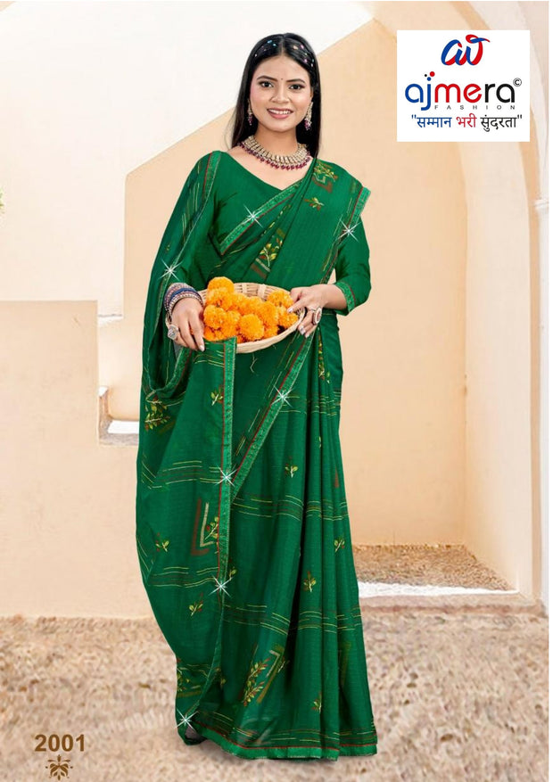 Zomato Print Loose Saree with Blouse for Premium Ethnic and Traditional Wear | CAS-ROYAL GREEN
