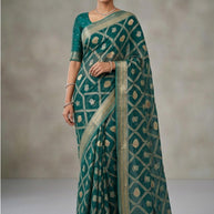 Dull Moss Brasso Print Loose Saree with Blouse for Premium Ethnic and Traditional Wear | BMS-DIGITAL INDIA