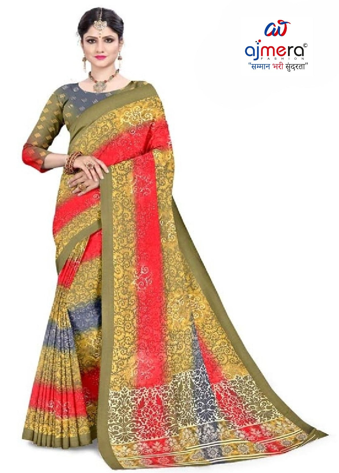 Moss Print Loose Saree with Blouse for Premium Ethnic and Traditional Wear | TD-DHAMAKA