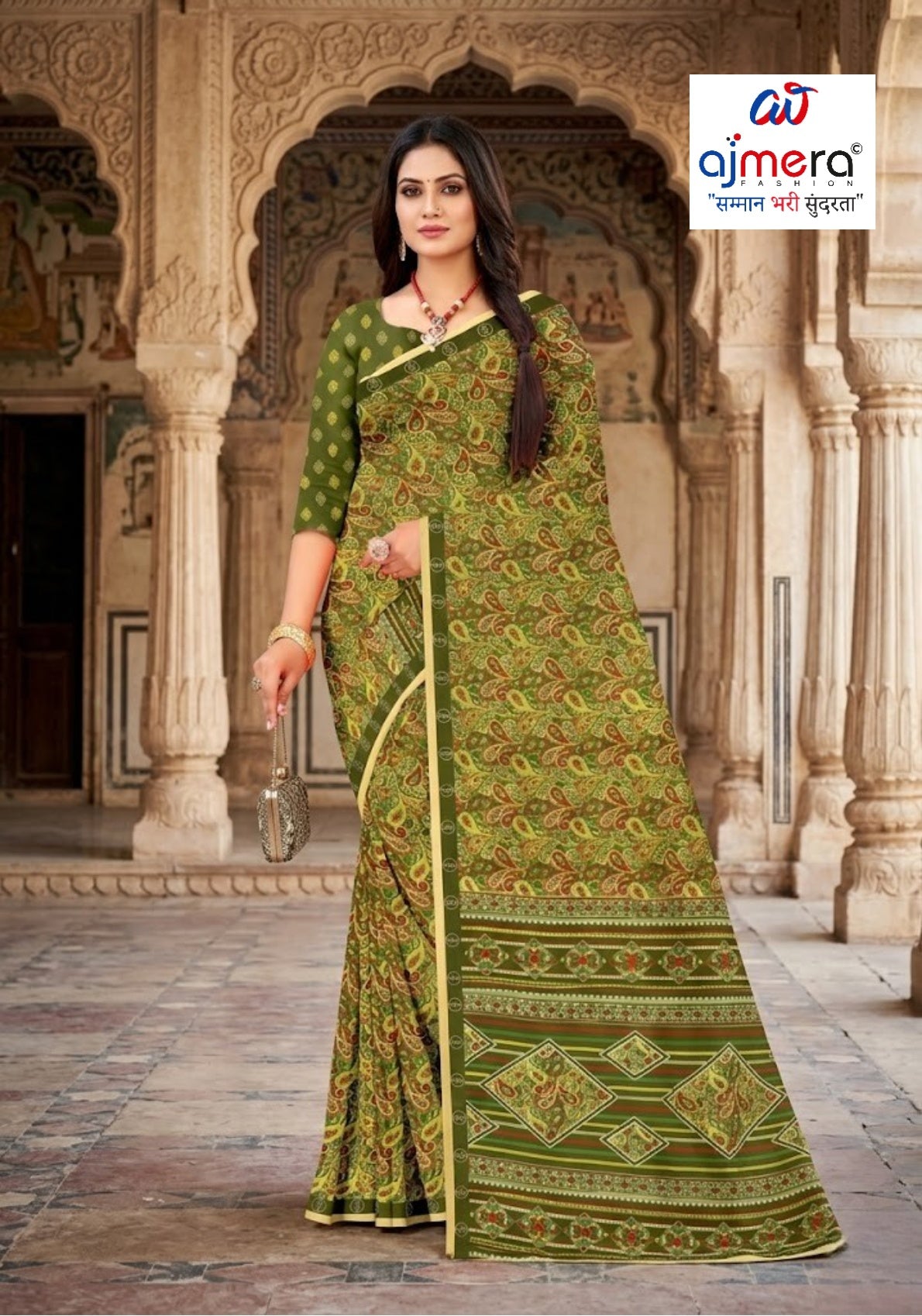 Elegant Printed Saree with Designer Blouse Piece for Festive Wear  | GLC-SILVER GOLD