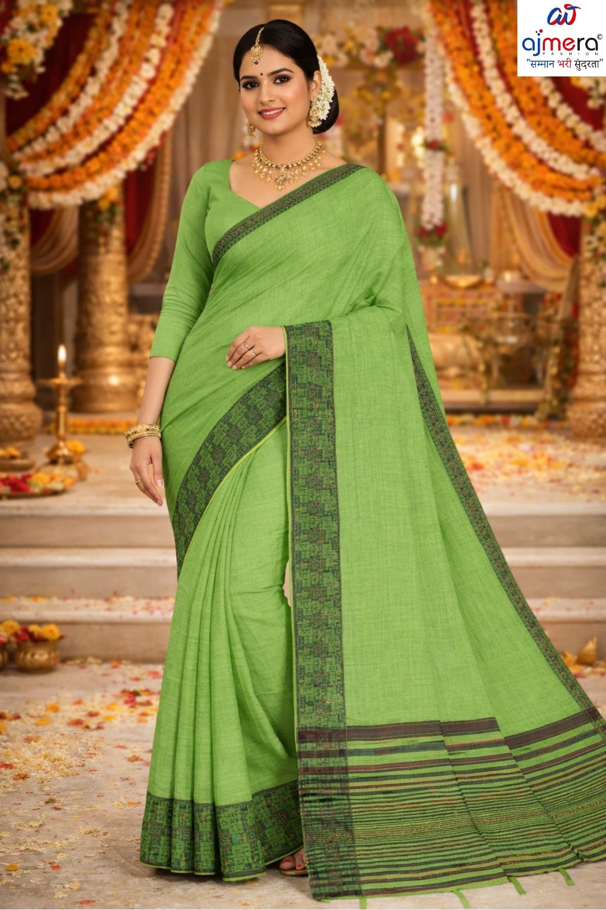 Traditional Cotton Saree with Blouse Piece for Premium Ethnic and Traditional Wear | VKF-OREO PALLU
