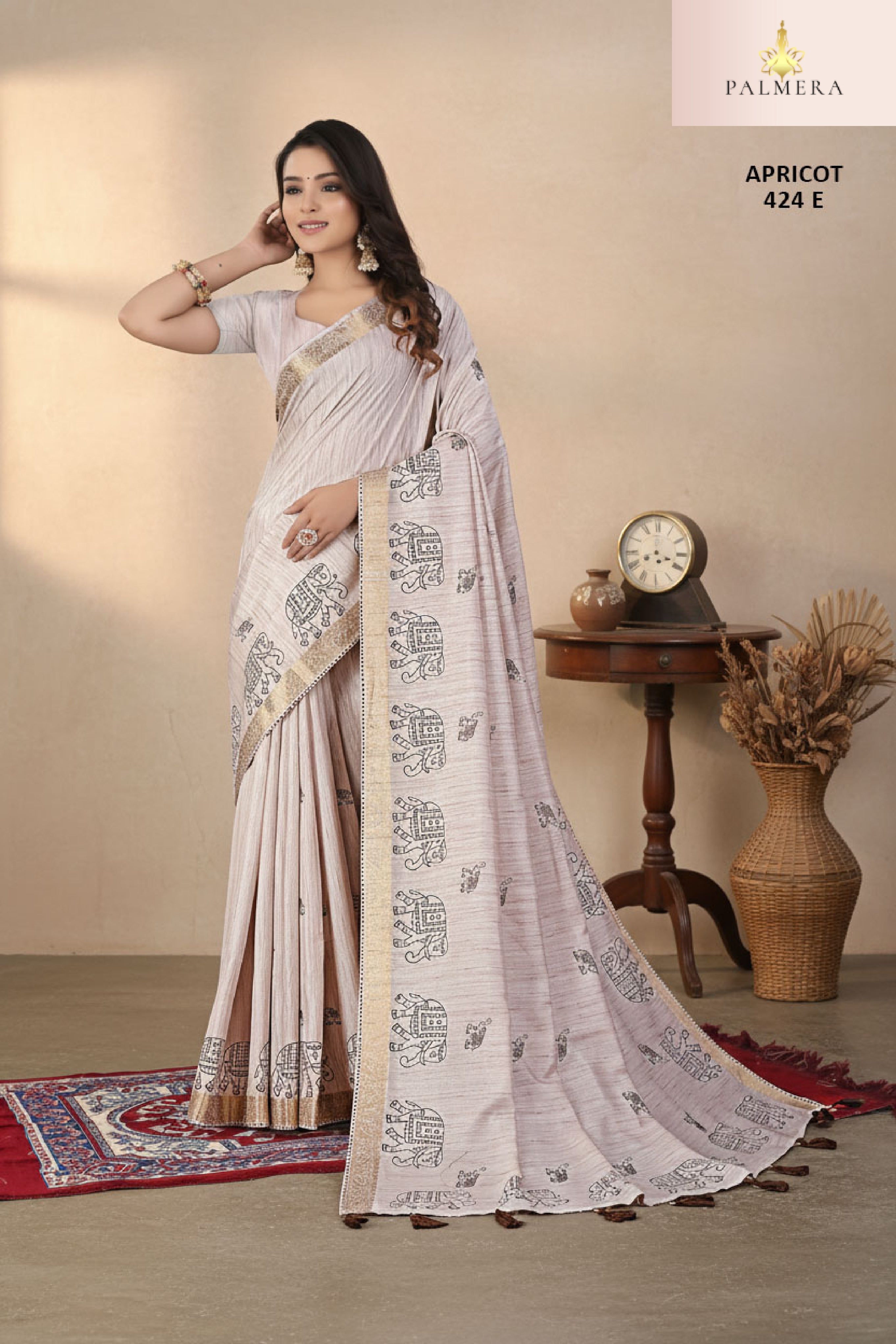 Apricot Khadi Saree with Blouse for Premium Ethnic and Designer Wear | ALL-APRICOT-424