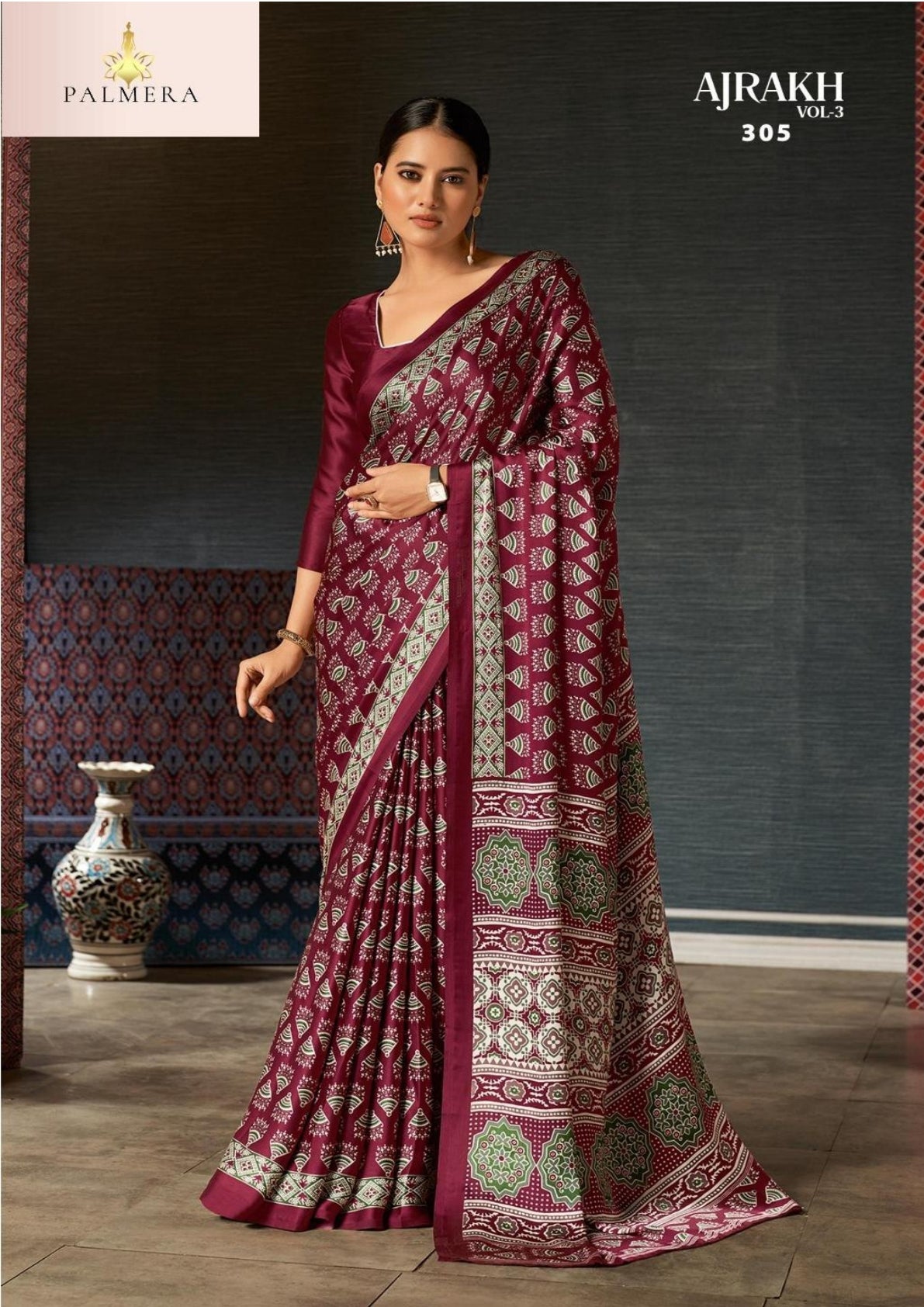 Ajrakh Japan Satin Saree with Blouse for Premium Ethnic Wear | ALL-AJRAKH VOL-3