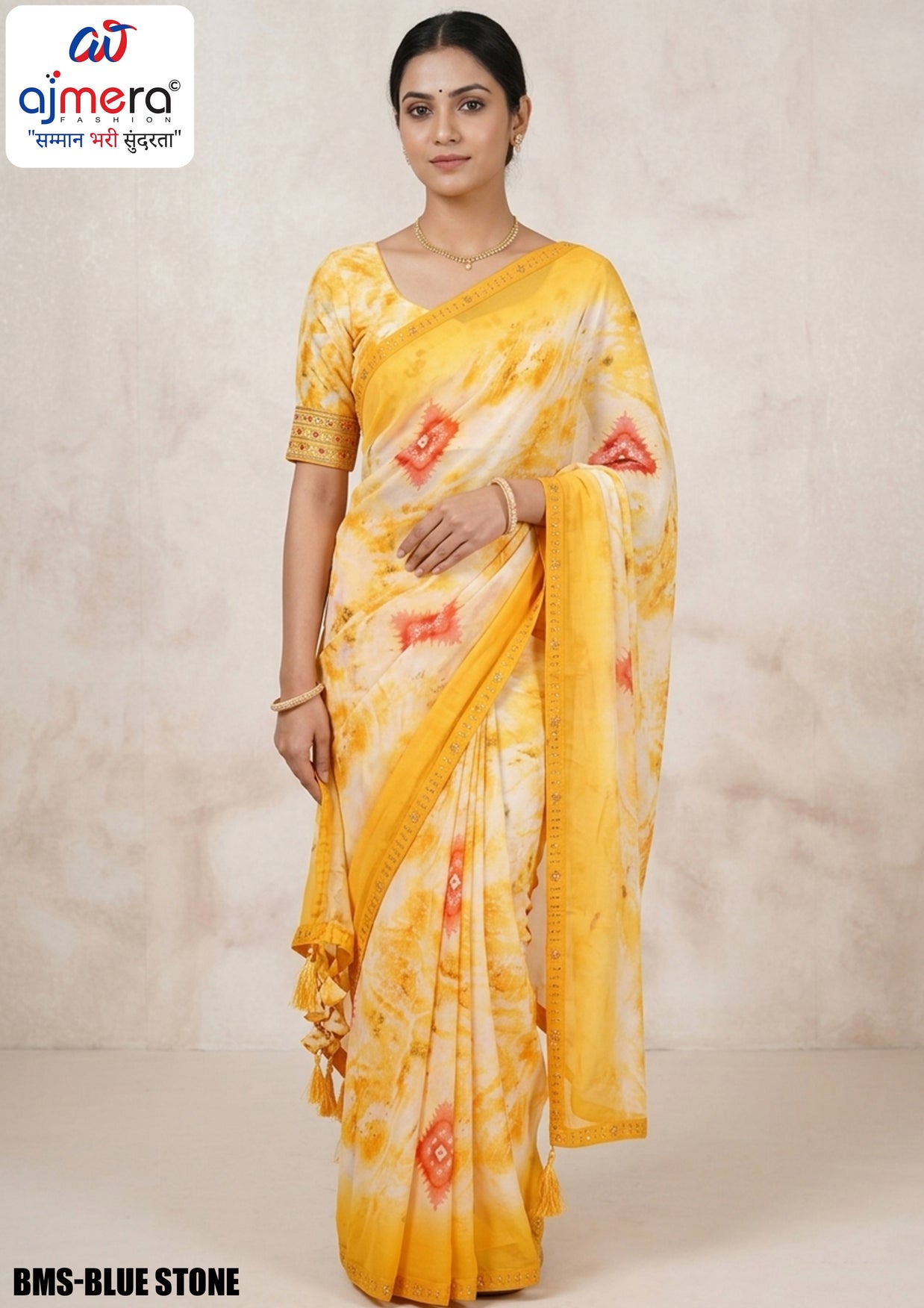 Weightless Print Loose Saree with Blouse for Premium Ethnic and Traditional Wear | BMS-BLUE STONE