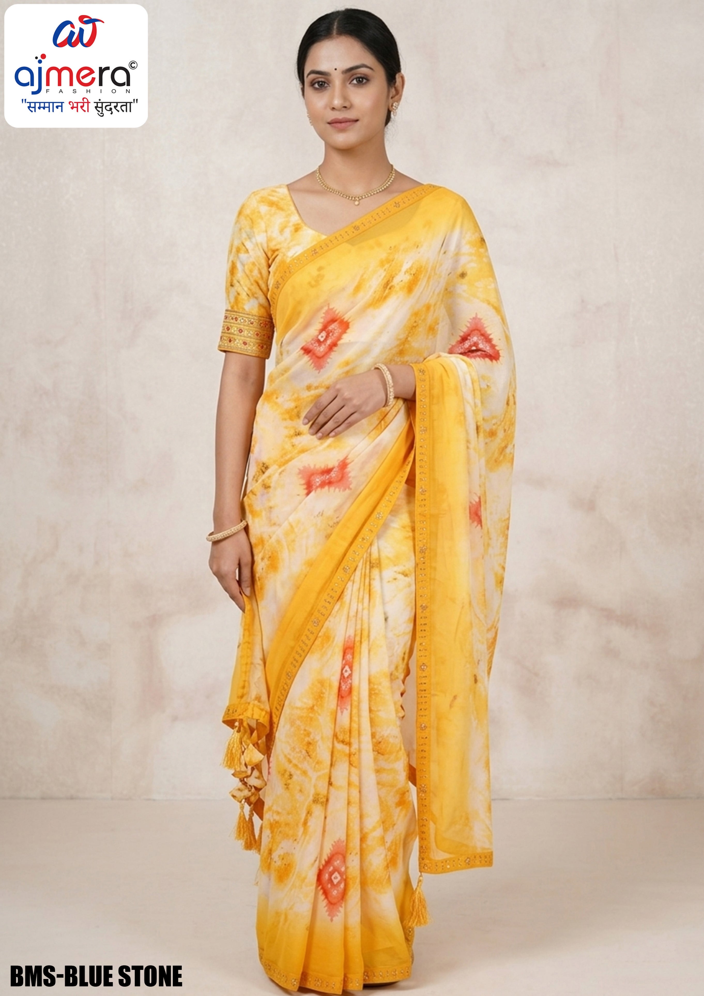 Weightless Print Loose Saree with Blouse for Premium Ethnic and Traditional Wear | BMS-BLUE STONE