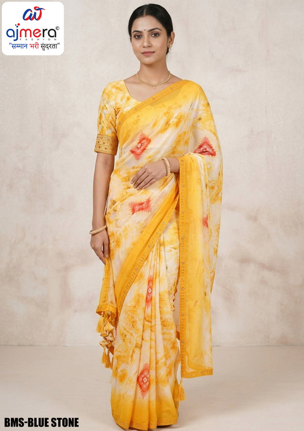 Weightless Print Loose Saree with Blouse for Premium Ethnic and Traditional Wear | BMS-BLUE STONE