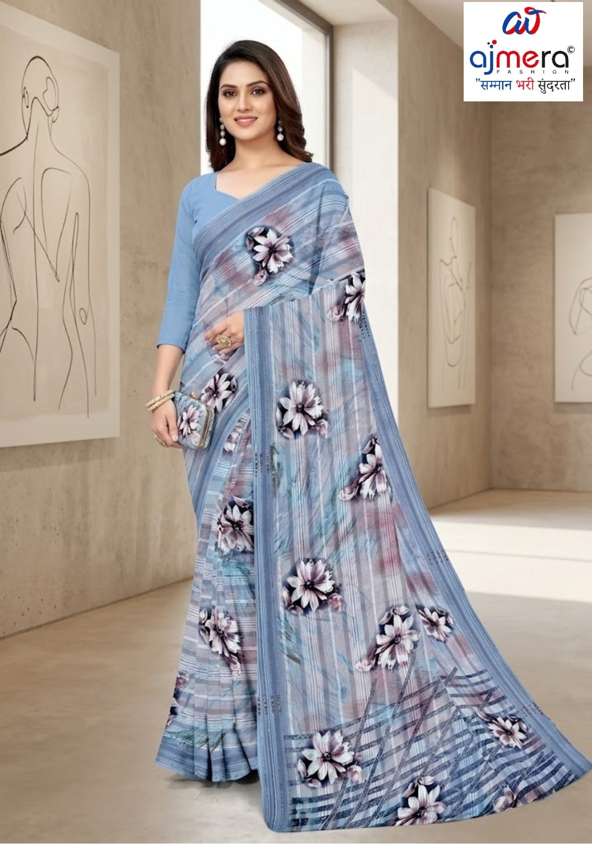 Designer Printed Saree with Blouse Piece for Special Occasions  | CAS-AMRUT DHARA