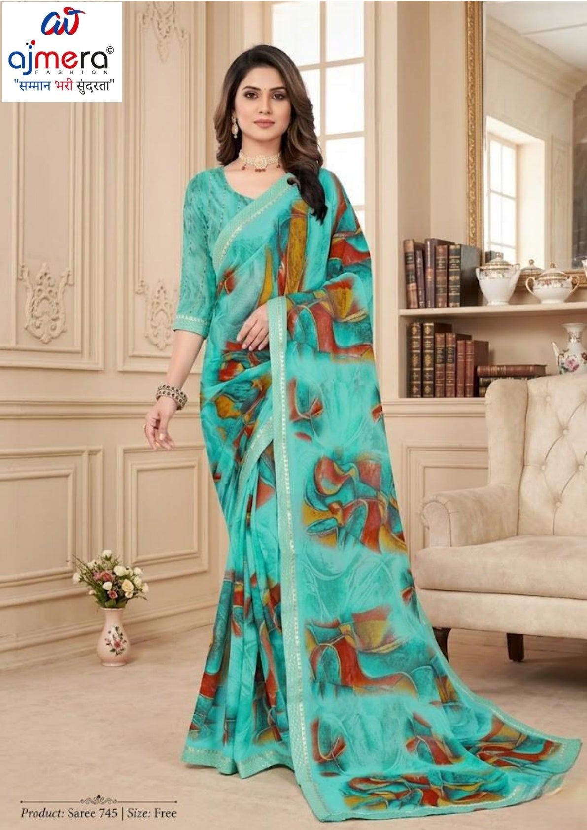Chiffon Print Loose Saree with Blouse for Premium Ethnic and Traditional Wear | TTS-VISHWA