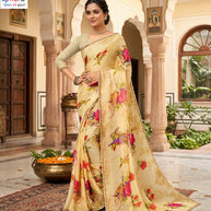 Moss Chiffon Print Loose Saree without Blouse for Premium Ethnic and Traditional Wear | JS-FLOWERY