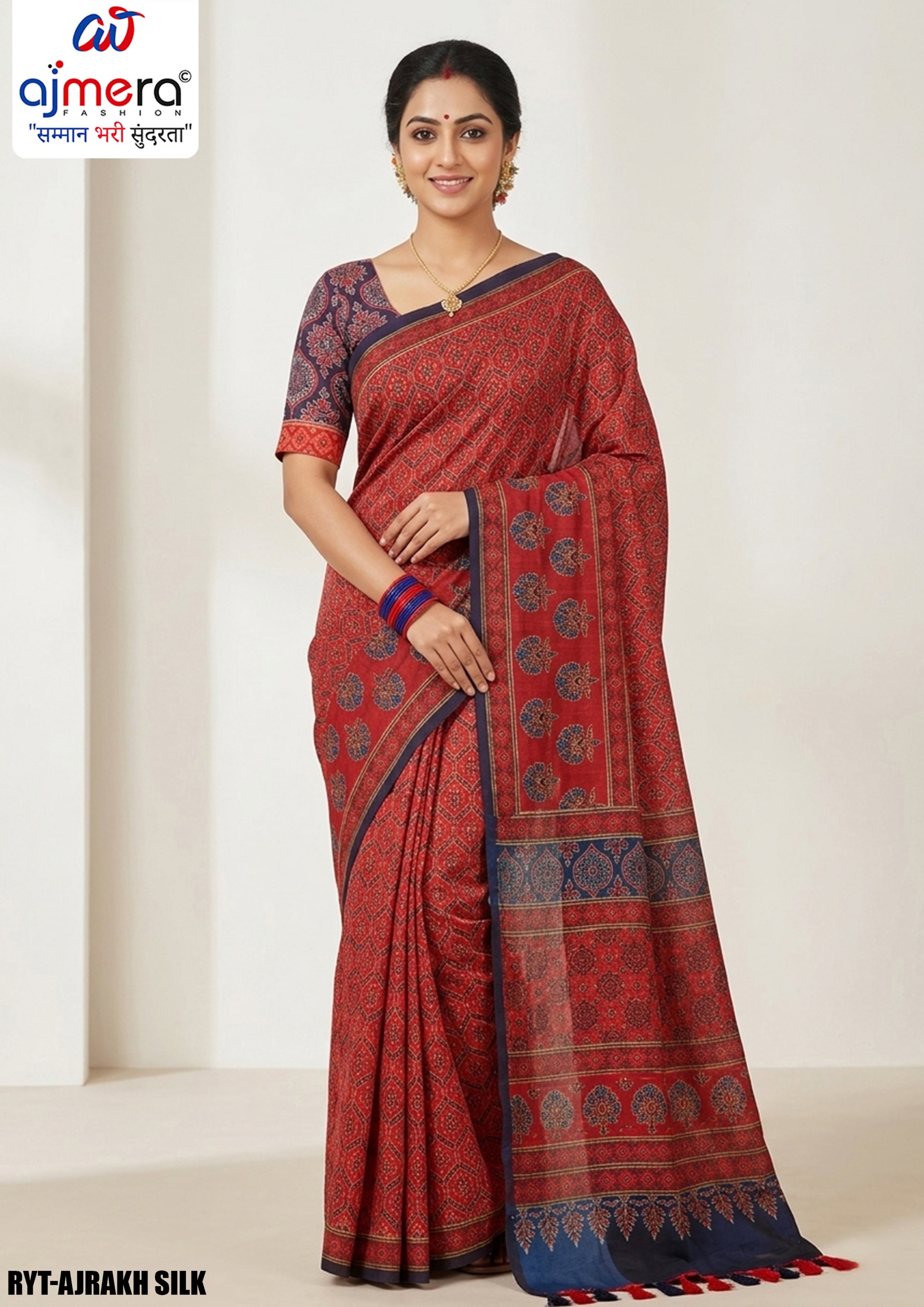 Digital Printed Saree with Blouse Piece for Premium Ethnic and Traditional Wear | RYT-AJRAKH SILK