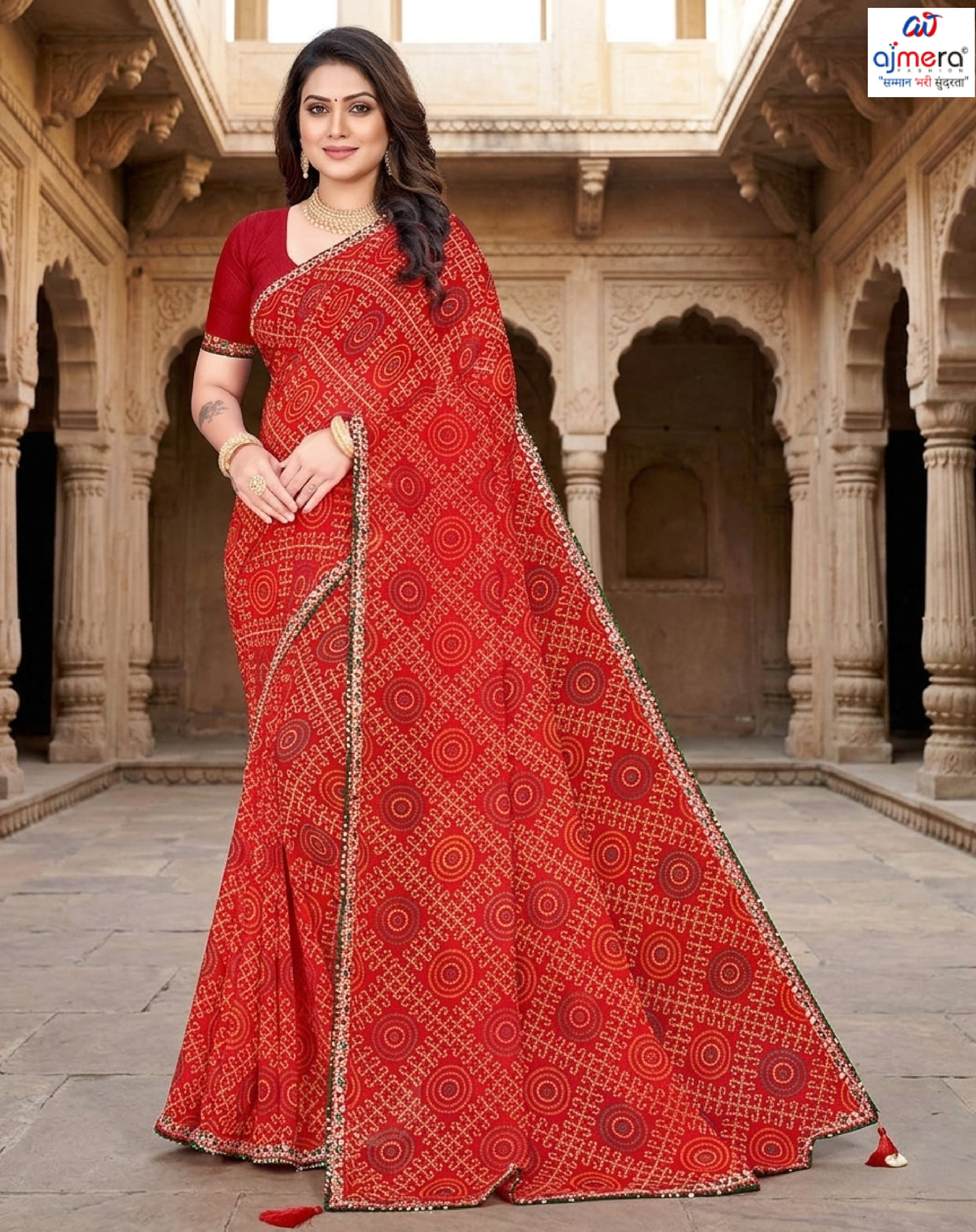 Georgette Print Loose Saree with Blouse for Premium Ethnic and Traditional Wear | JS-ANJALI-2