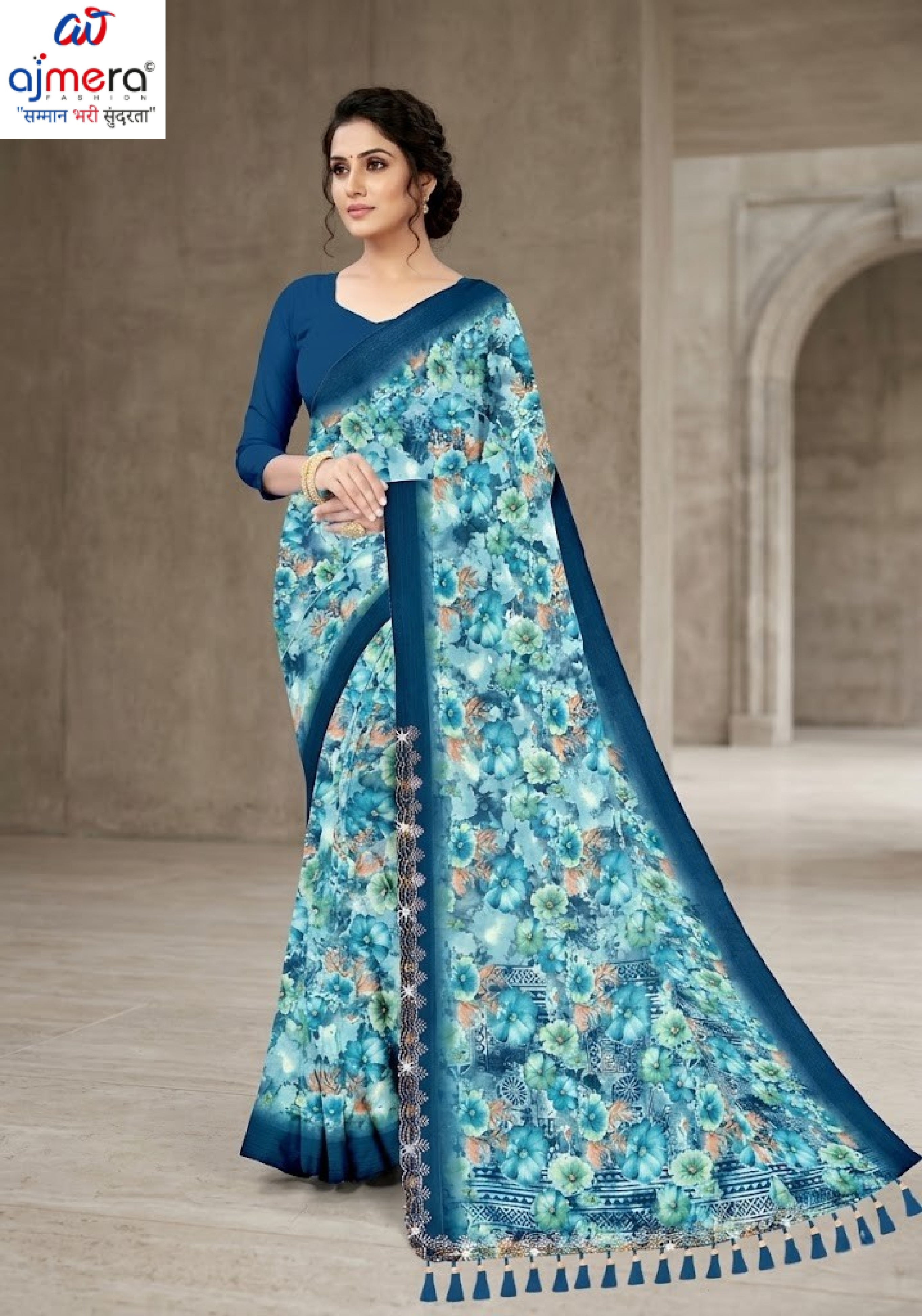 Contemporary Printed Saree with Blouse Piece for Premium Wear  | CAS-HAPPY DAY