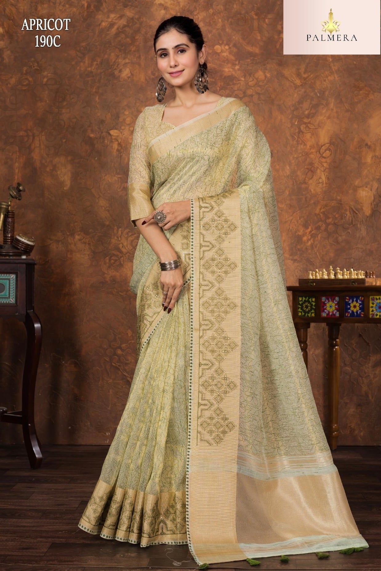 Apricot Linen Saree with Blouse for Premium Ethnic and Designer Wear | ALL-APRICOT-190