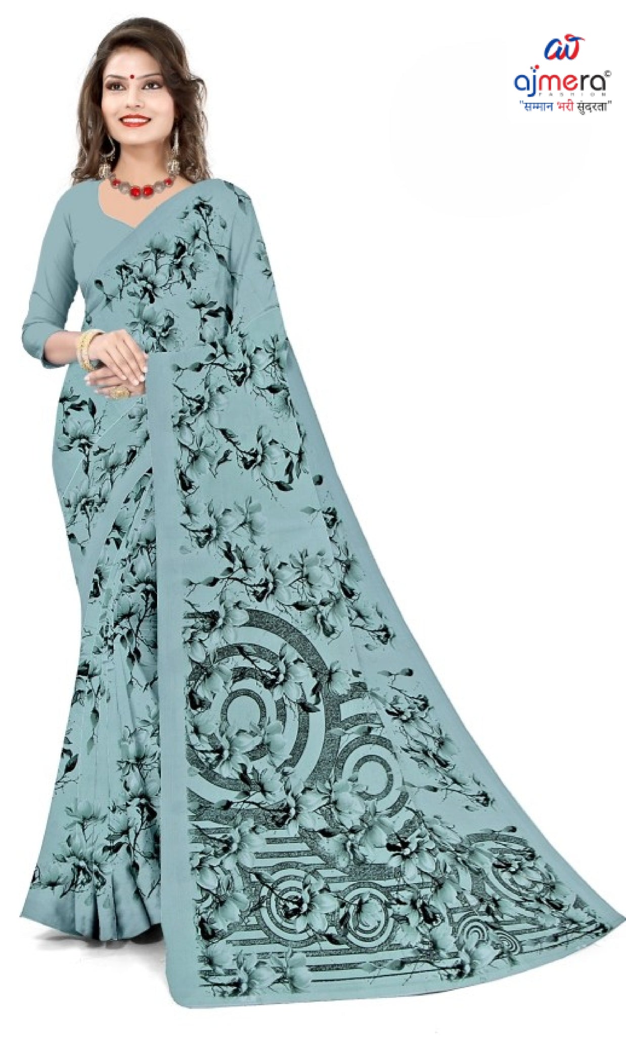 Fashionable Printed Saree with Blouse Piece for Festive Collection | CAS-PURE GEORGEATE