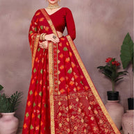 Pure Cotton Saree with Without Blouse for Premium Ethnic and Traditional Wear | MSS-SHIV ROMIKA SILK RED