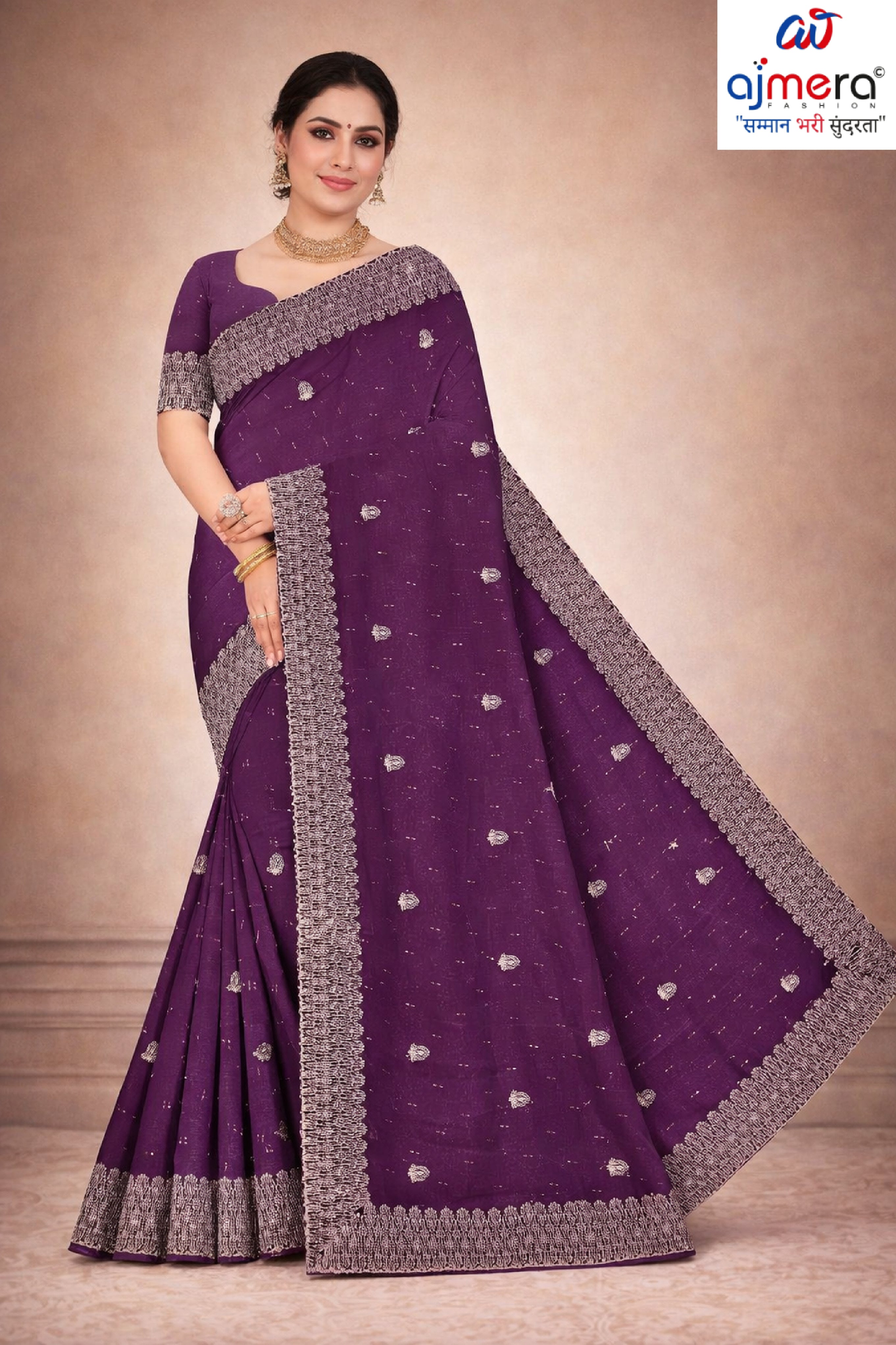 Party Wear Rapier Silk Matching Saree With Blouse Piece | VKM-KHAMAN DHOKLA