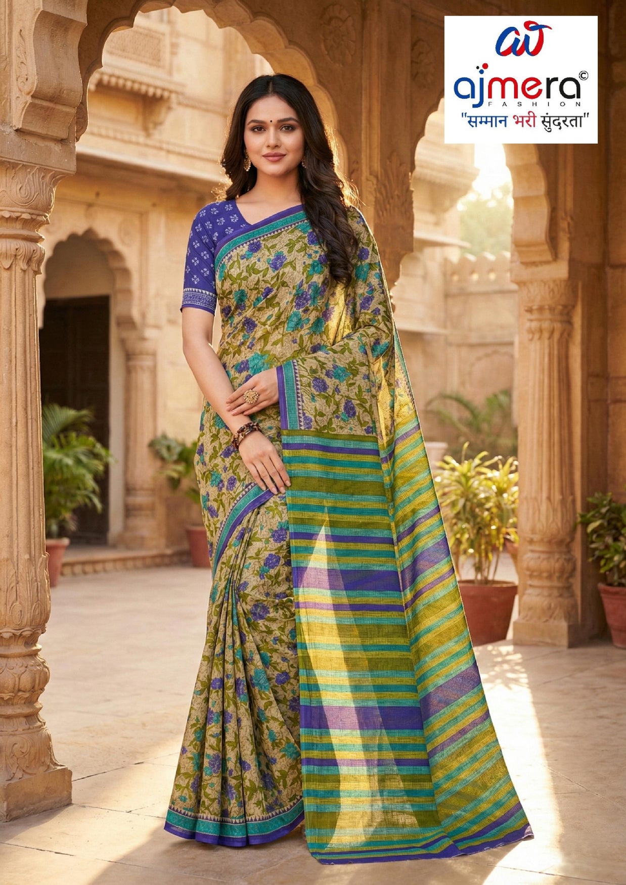 Printed Cotton Saree with Blouse Piece for Premium Ethnic and Traditional Wear | ASS-DIGITAL MOONGA FLOWER VOL-1
