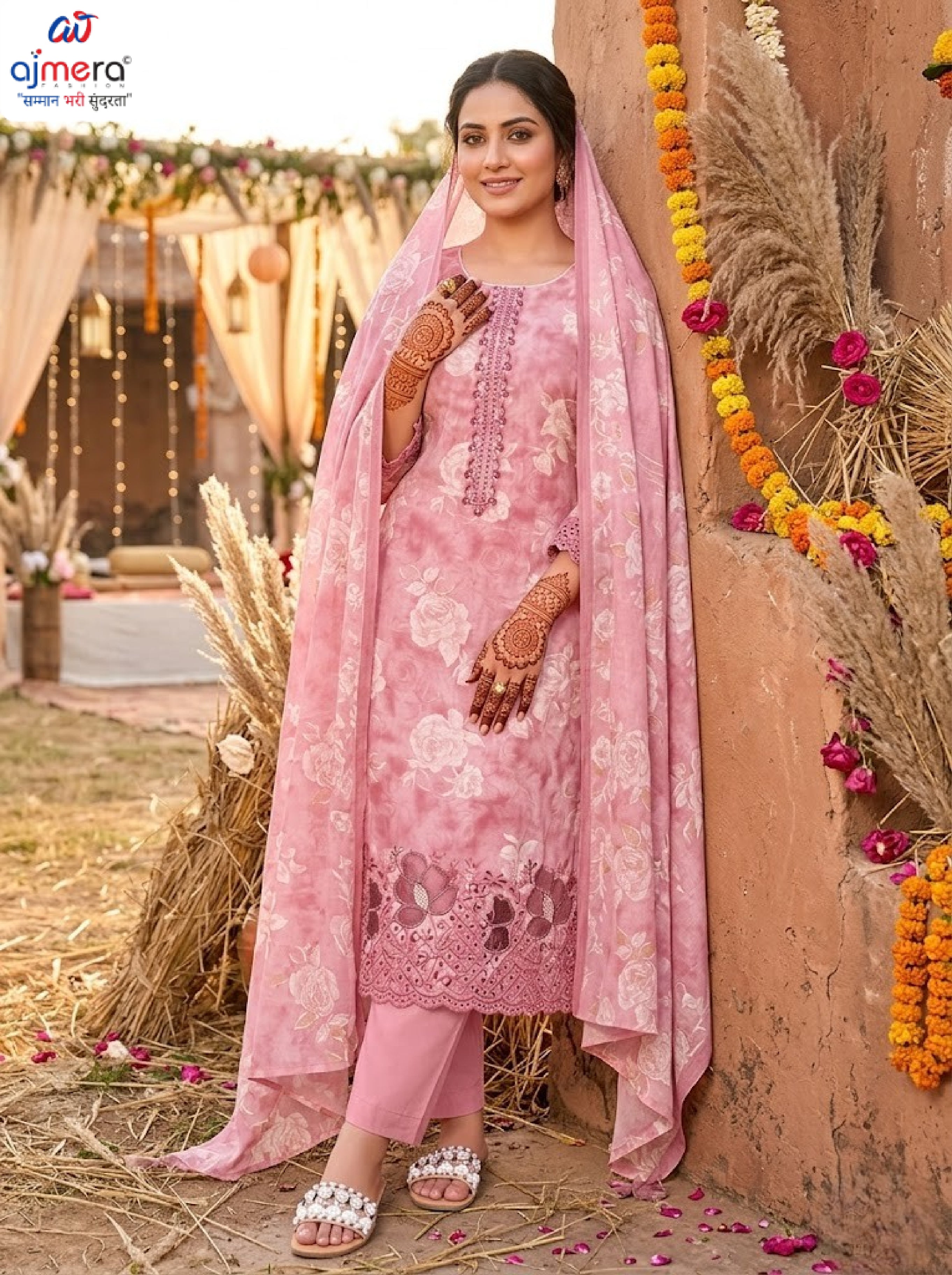 Premium Cambric Cotton Unstitched Suit Set | VAS-COPPER DIAMOND