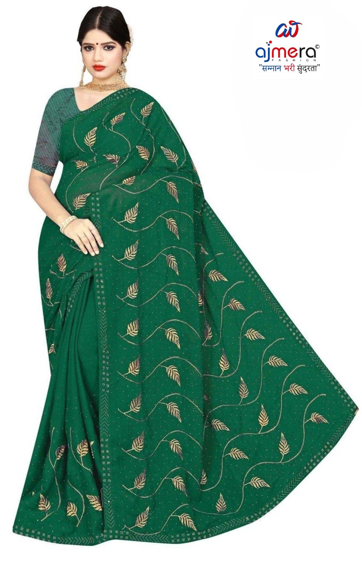 Chinon Dyed Matching Saree with Blouse Piece for Premium Ethnic and Traditional Wear | VKM-GOBHI