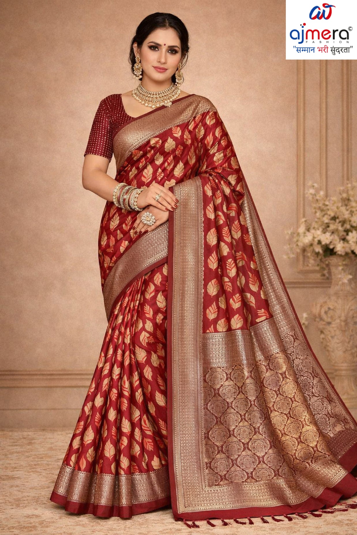 Traditional Rapier Silk Matching Saree With Blouse Piece | SOJ-HEENA LINEN